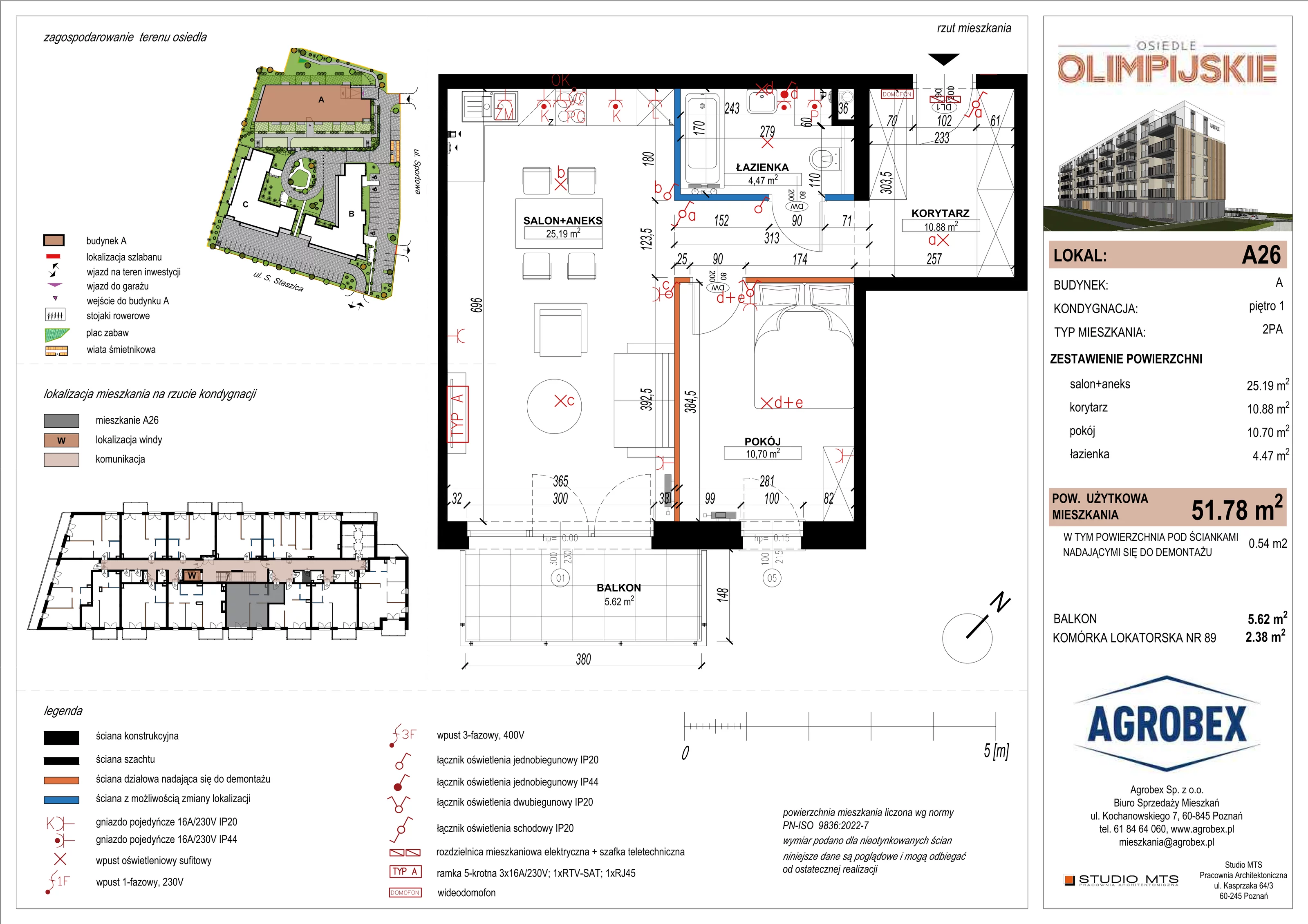 2 pokoje, mieszkanie 51,24 m², piętro 1, oferta nr A26, ulica Staszica etap A, Szamotuły, ul. Sportowa