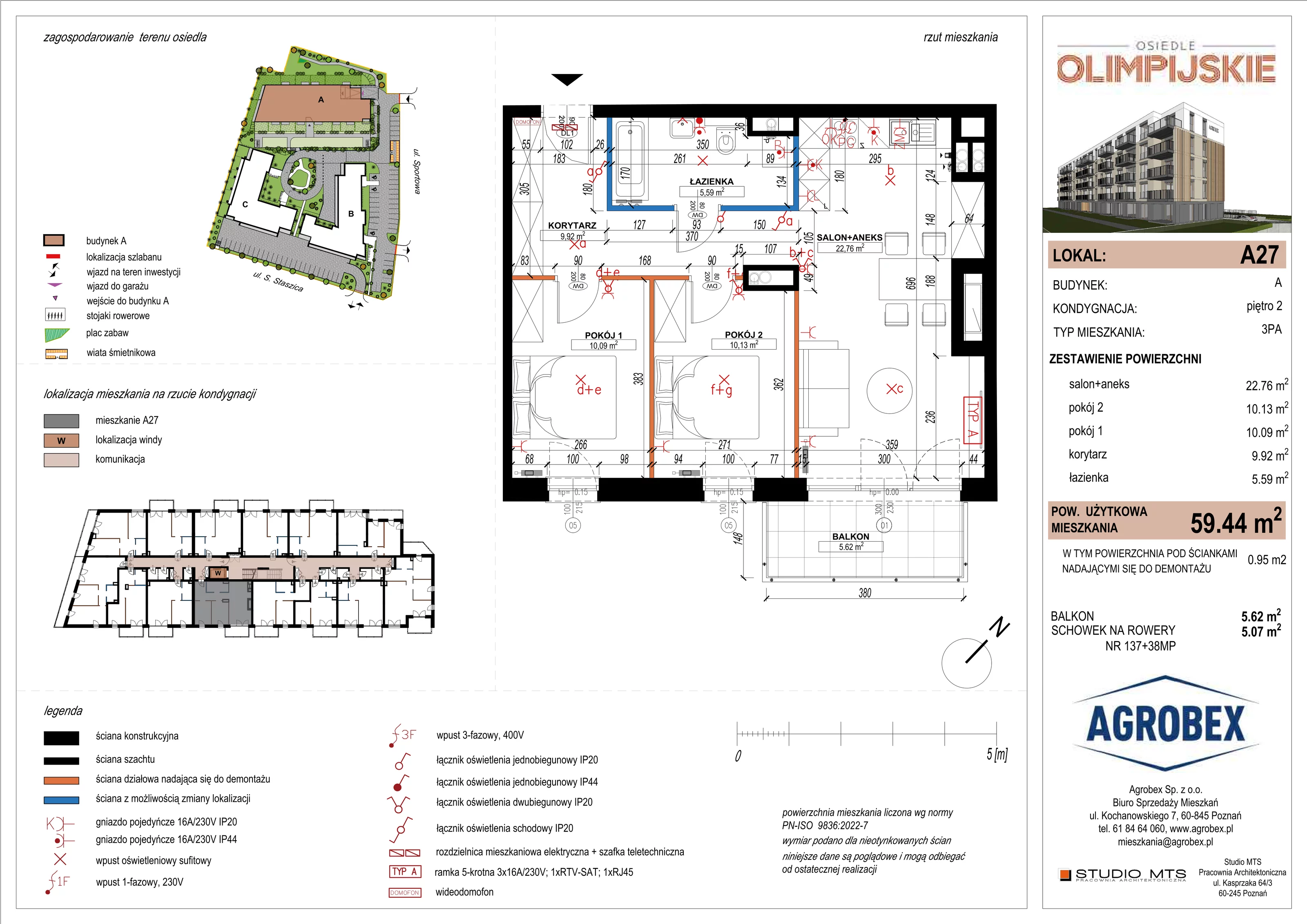 3 pokoje, mieszkanie 58,49 m², piętro 2, oferta nr A27, ulica Staszica etap A, Szamotuły, ul. Sportowa