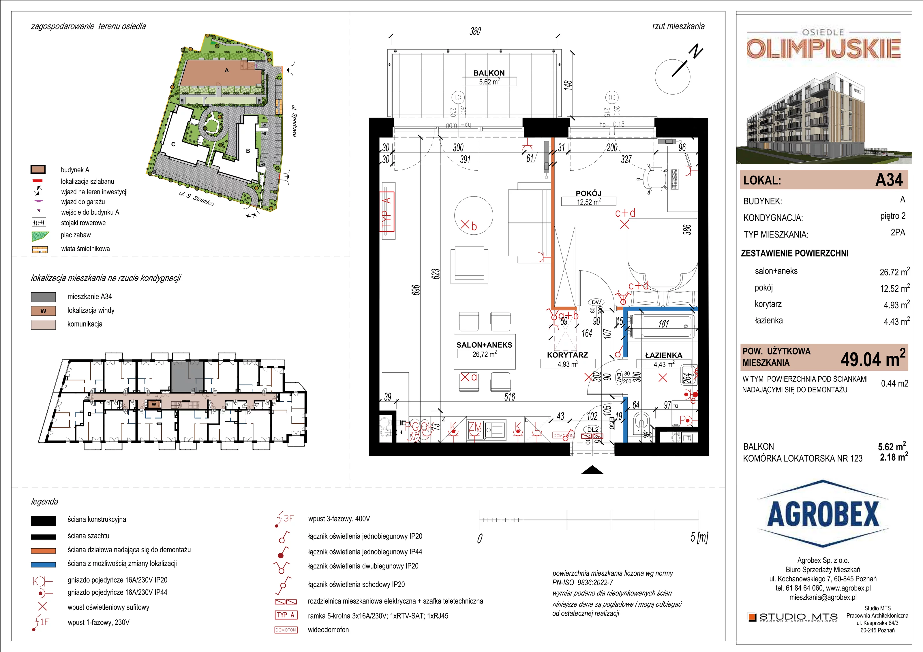 2 pokoje, mieszkanie 48,60 m², piętro 2, oferta nr A34, ulica Staszica etap A, Szamotuły, ul. Sportowa
