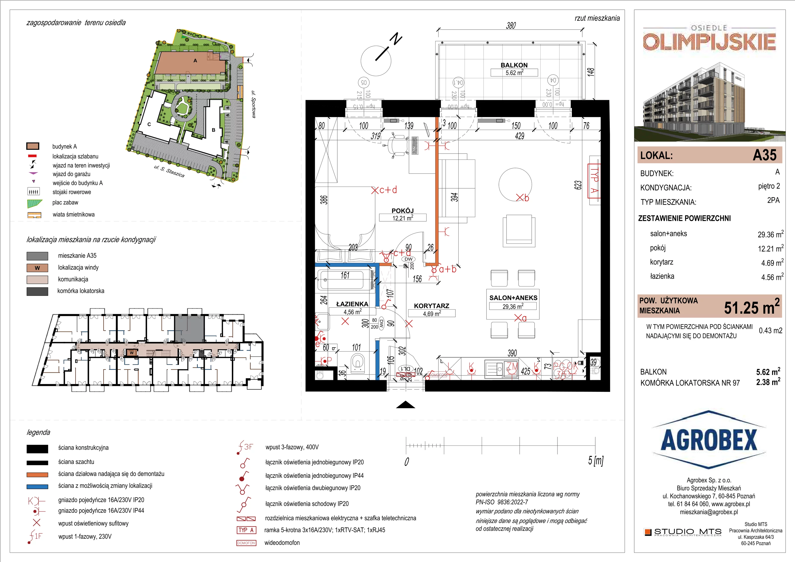 2 pokoje, mieszkanie 50,82 m², piętro 2, oferta nr A35, ulica Staszica etap A, Szamotuły, ul. Sportowa