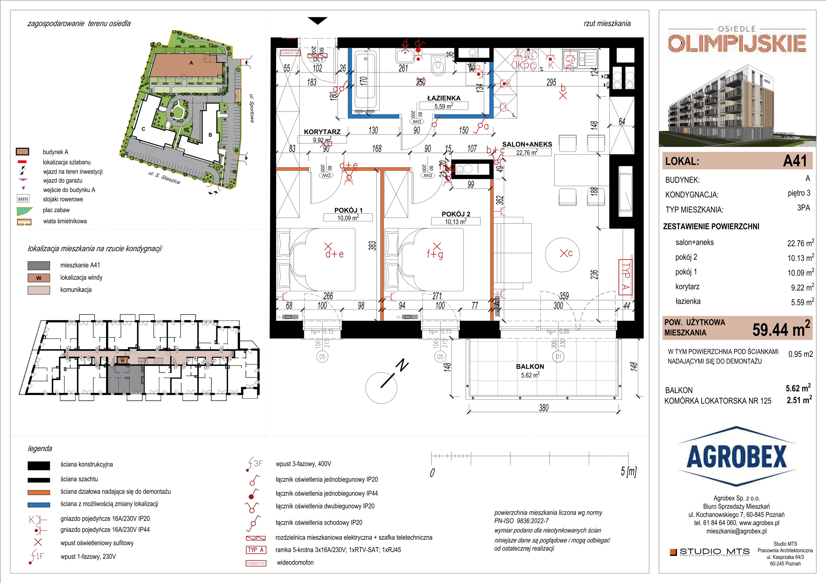 3 pokoje, mieszkanie 58,49 m², piętro 3, oferta nr A41, ulica Staszica etap A, Szamotuły, ul. Sportowa