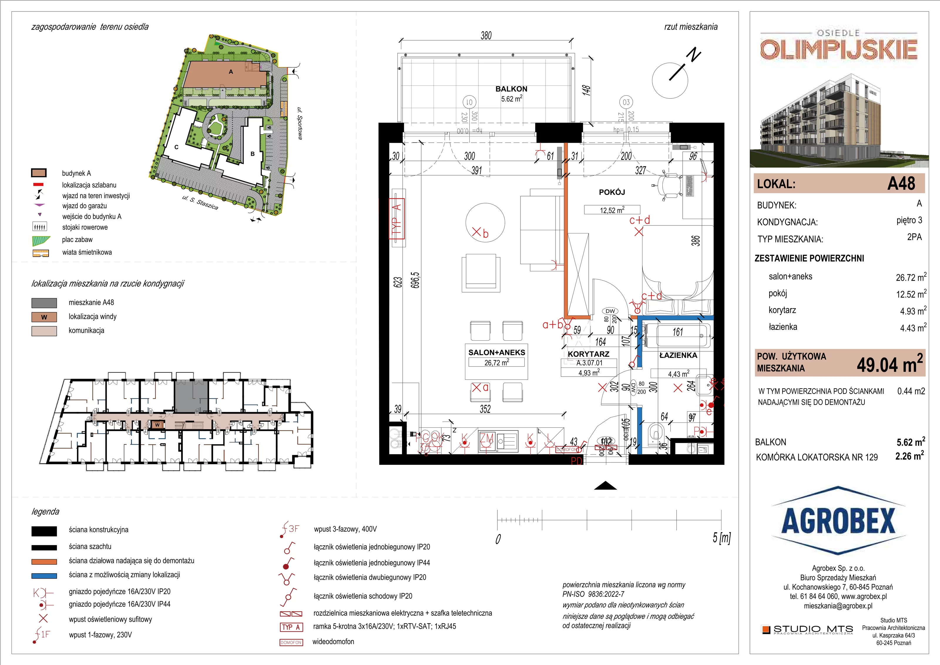 2 pokoje, mieszkanie 48,60 m², piętro 3, oferta nr A48, ulica Staszica etap A, Szamotuły, ul. Sportowa