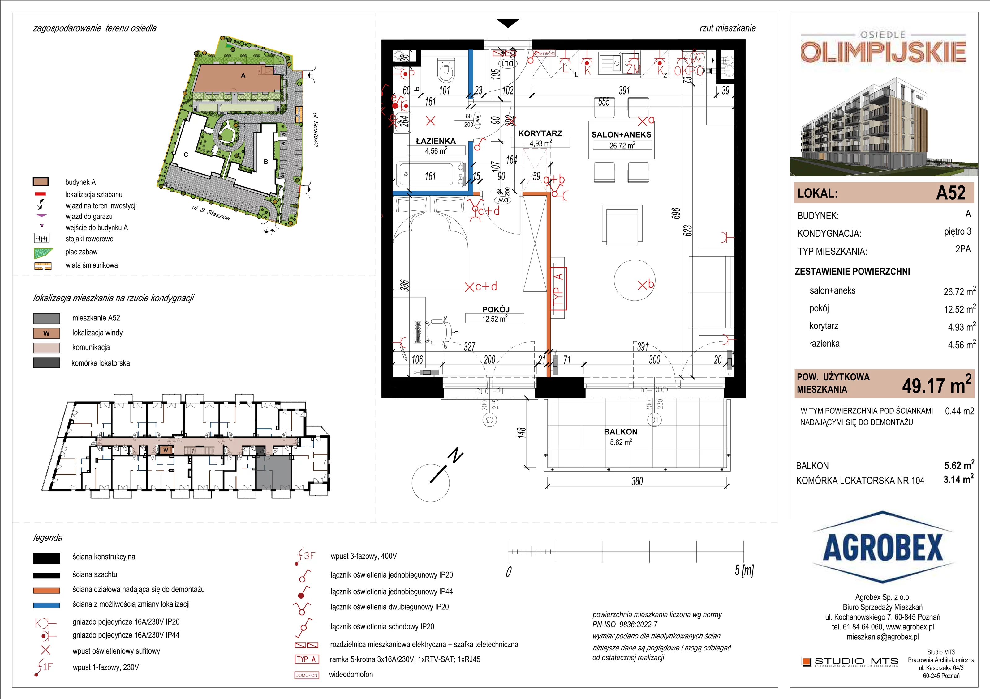2 pokoje, mieszkanie 48,73 m², piętro 3, oferta nr A52, ulica Staszica etap A, Szamotuły, ul. Sportowa