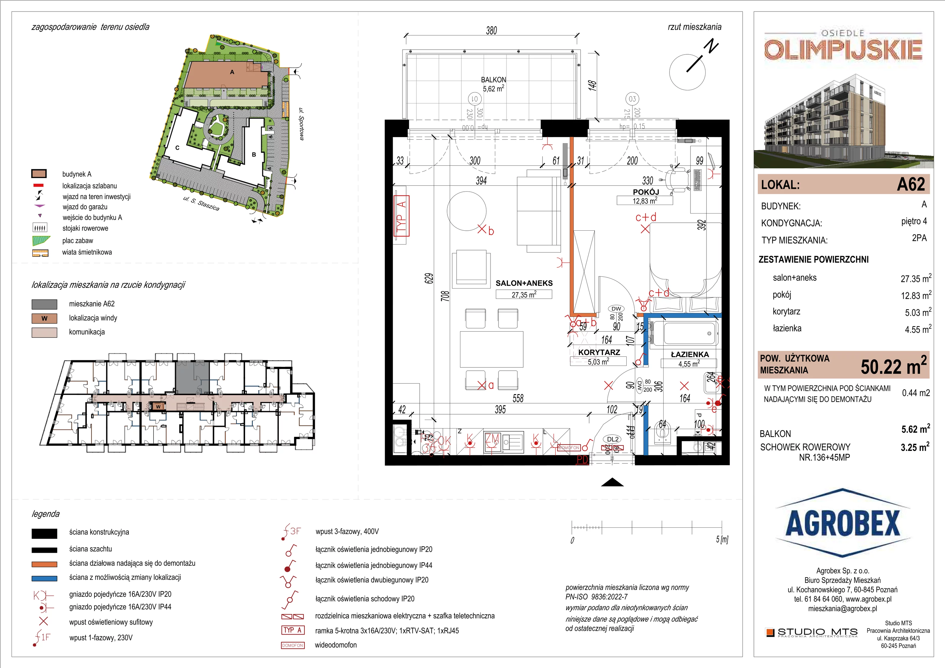 2 pokoje, mieszkanie 49,76 m², piętro 4, oferta nr A62, ulica Staszica etap A, Szamotuły, ul. Sportowa