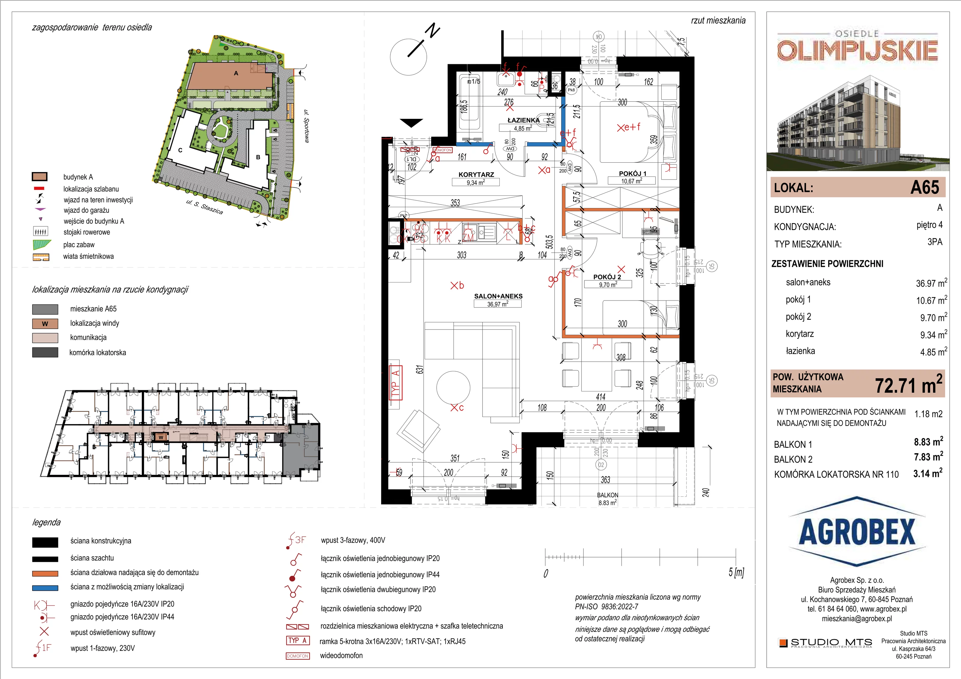 3 pokoje, mieszkanie 71,53 m², piętro 4, oferta nr A65, ulica Staszica etap A, Szamotuły, ul. Sportowa