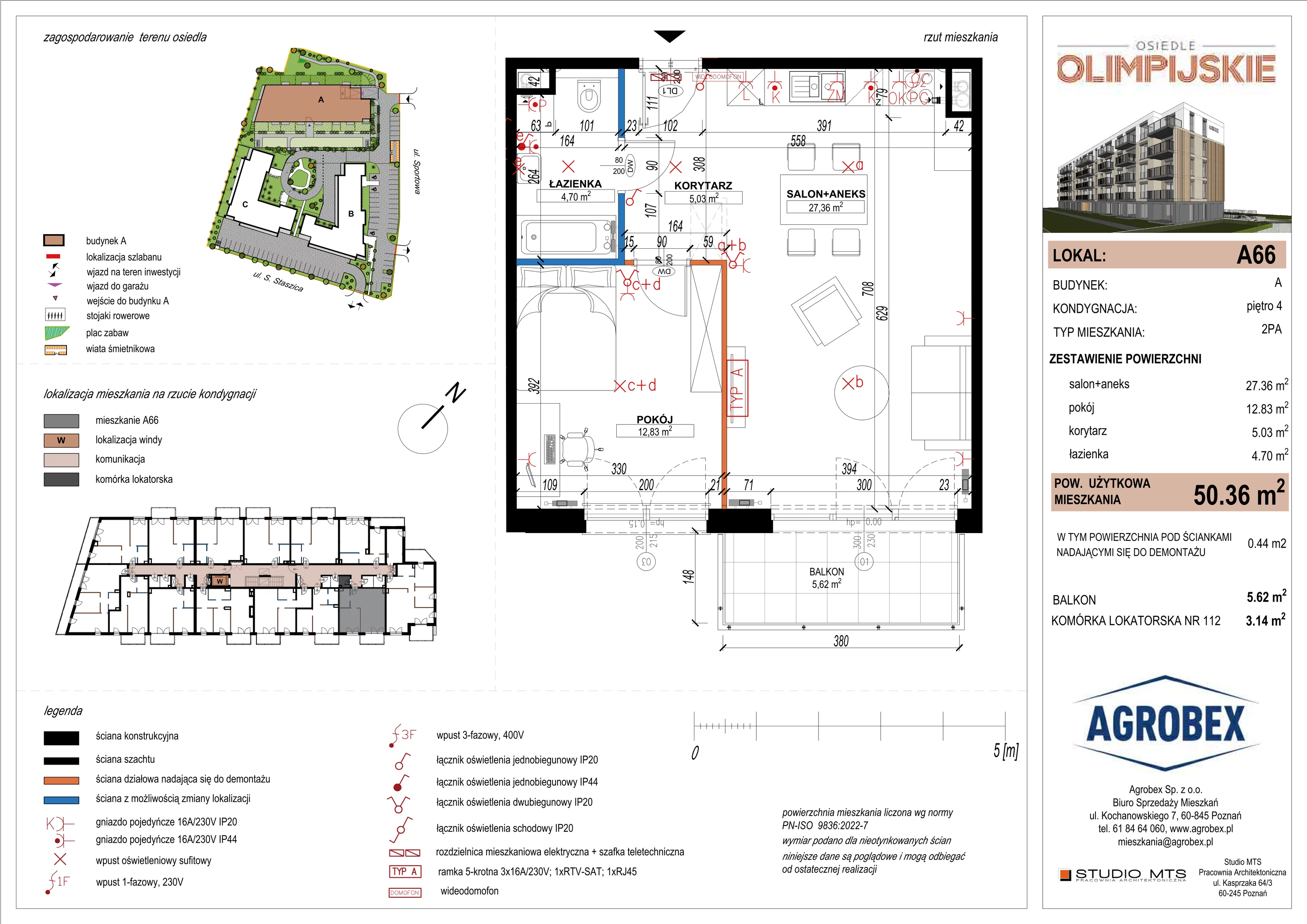 2 pokoje, mieszkanie 49,92 m², piętro 4, oferta nr A66, ulica Staszica etap A, Szamotuły, ul. Sportowa