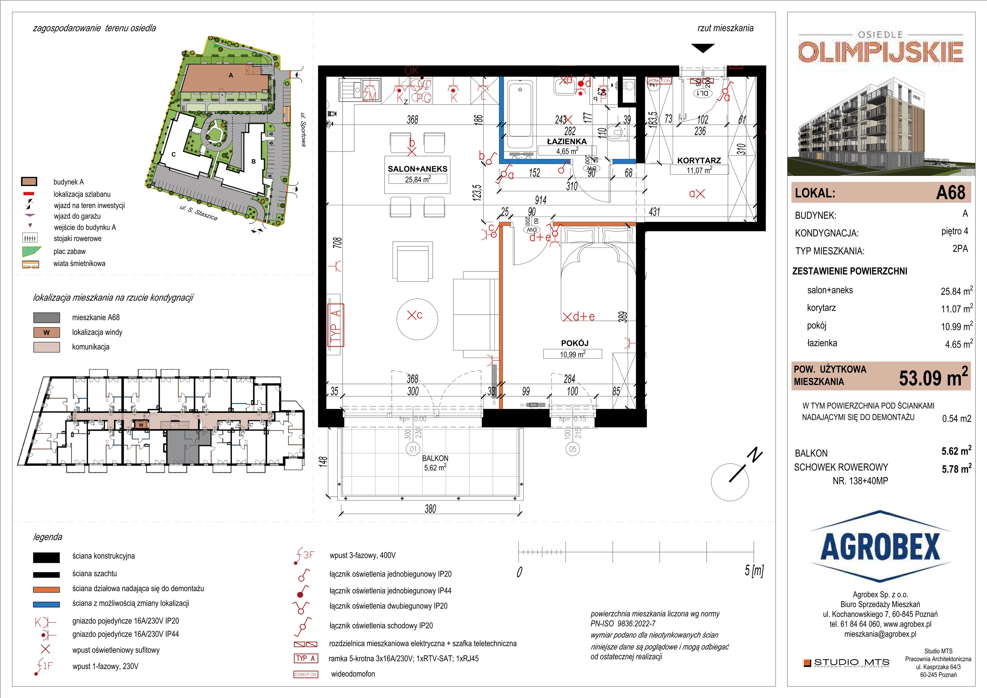 2 pokoje, mieszkanie 52,55 m², piętro 4, oferta nr A68, ulica Staszica etap A, Szamotuły, ul. Sportowa