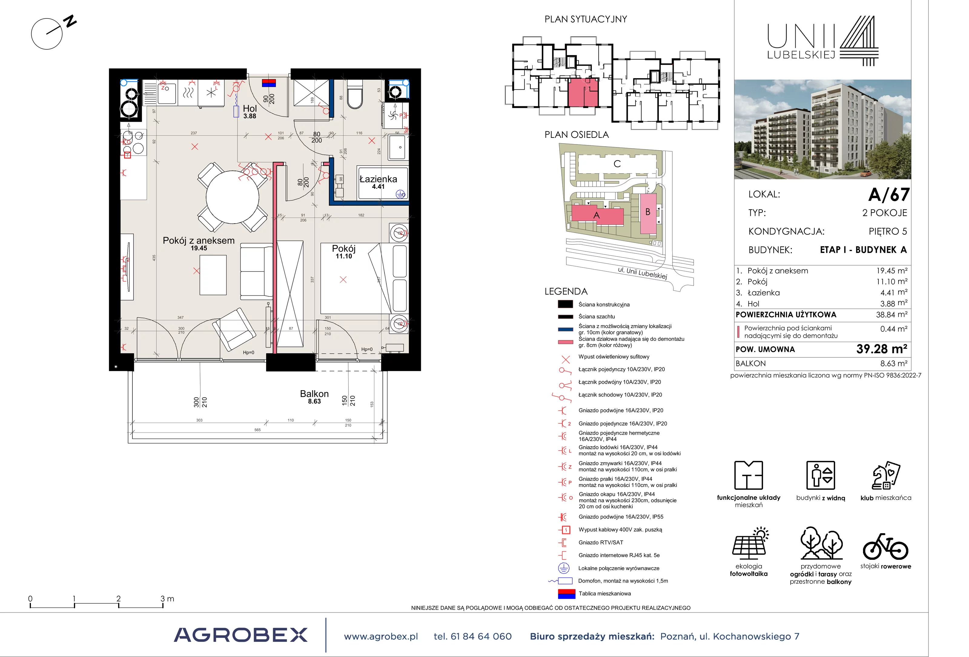 Mieszkanie 39,28 m², piętro 5, oferta nr A/67, Unii Lubelskiej 4, Poznań, Nowe Miasto, Starołęka, ul. Unii Lubelskiej 4