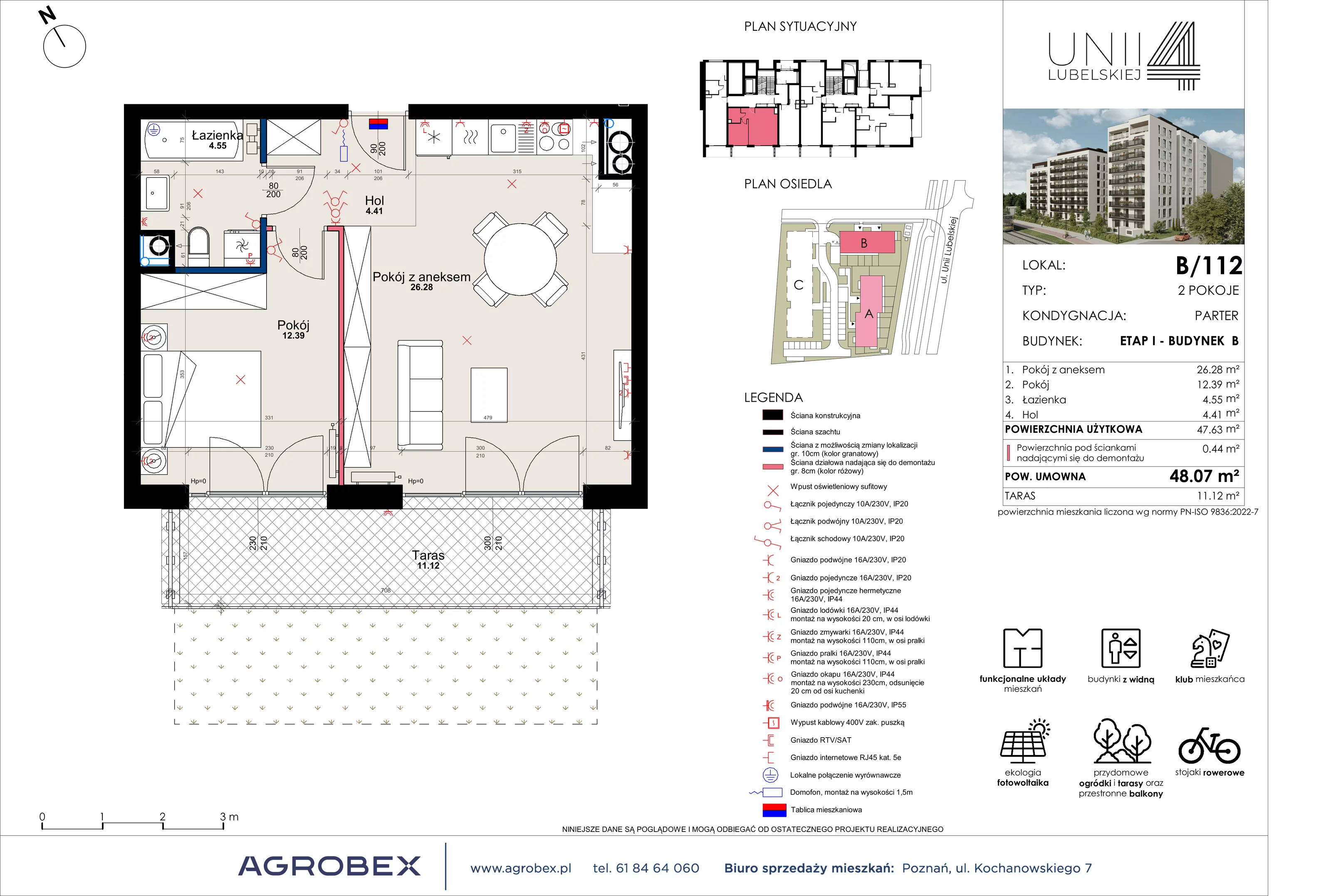 2 pokoje, mieszkanie 47,63 m², parter, oferta nr B/112, Unii Lubelskiej 4 - etap B, Poznań, Nowe Miasto, Starołęka, ul. Unii Lubelskiej 4
