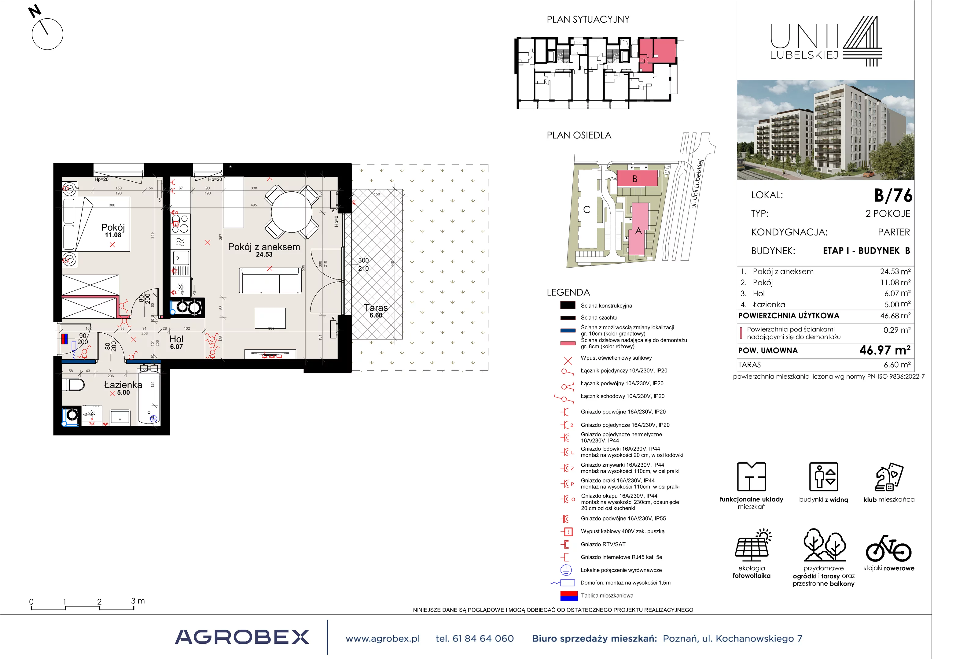 2 pokoje, mieszkanie 46,68 m², parter, oferta nr B/76, Unii Lubelskiej 4 - etap B, Poznań, Nowe Miasto, Starołęka, ul. Unii Lubelskiej 4