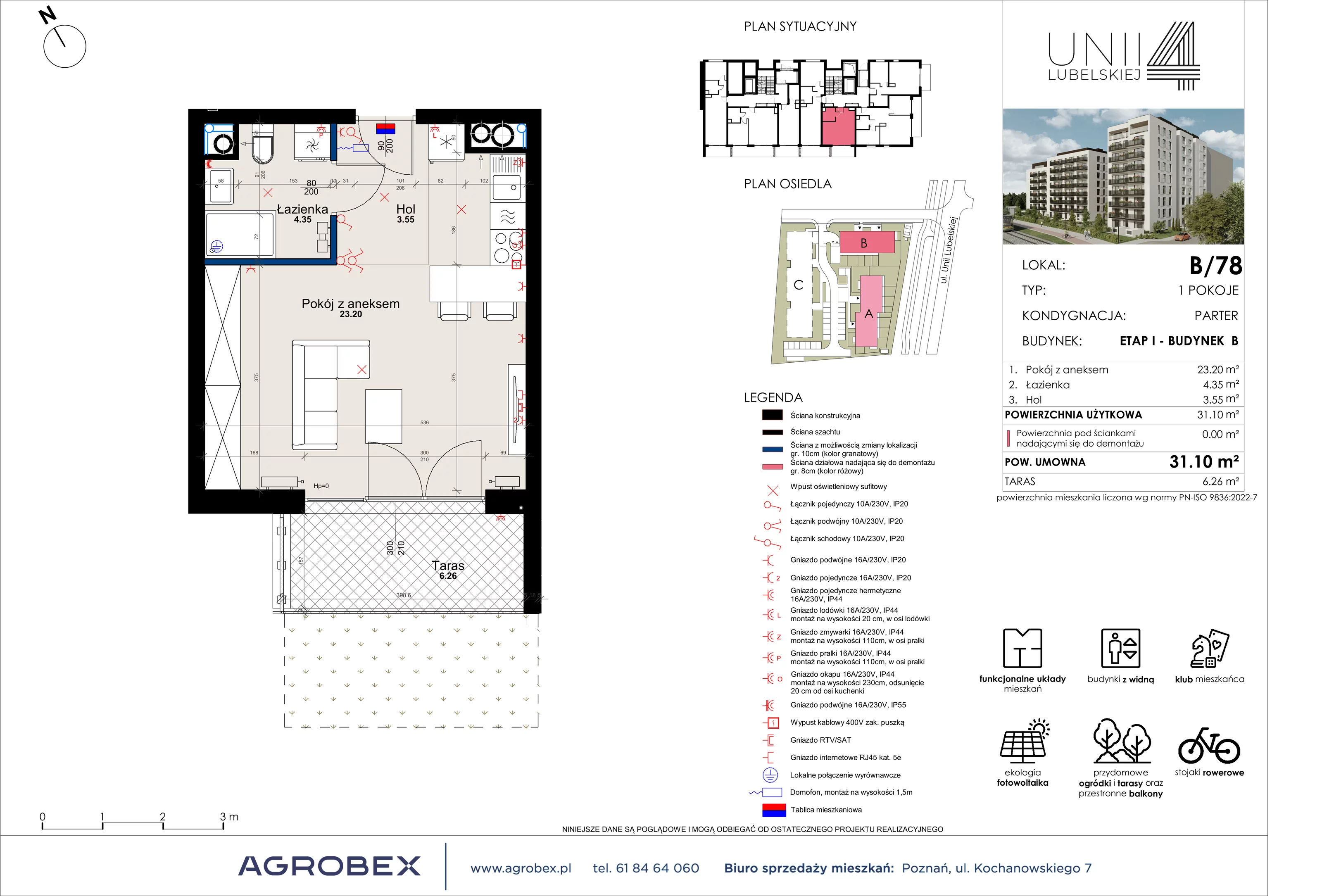 1 pokój, mieszkanie 31,10 m², parter, oferta nr B/78, Unii Lubelskiej 4 - etap B, Poznań, Nowe Miasto, Starołęka, ul. Unii Lubelskiej 4