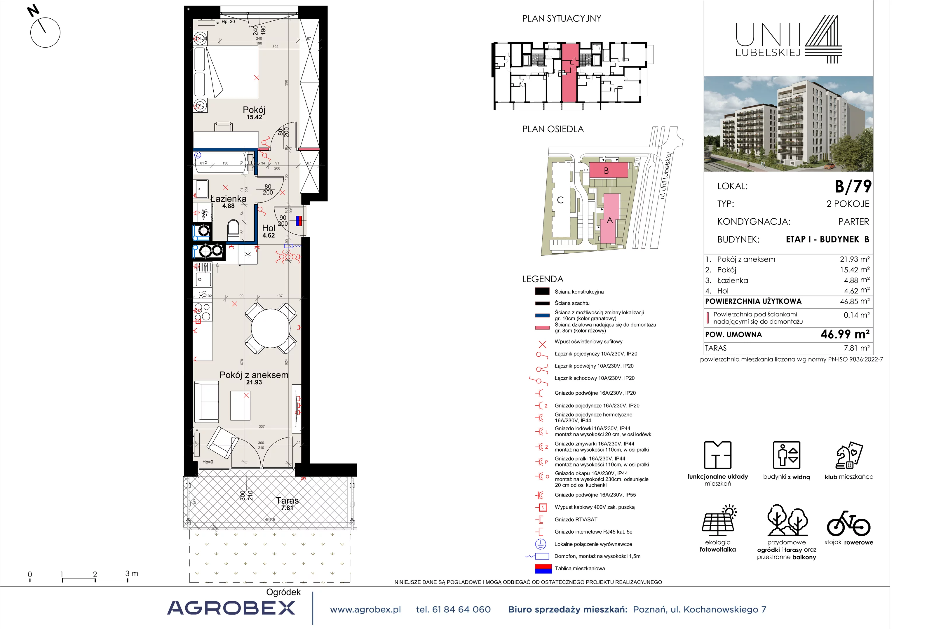 2 pokoje, mieszkanie 46,85 m², parter, oferta nr B/79, Unii Lubelskiej 4 - etap B, Poznań, Nowe Miasto, Starołęka, ul. Unii Lubelskiej 4