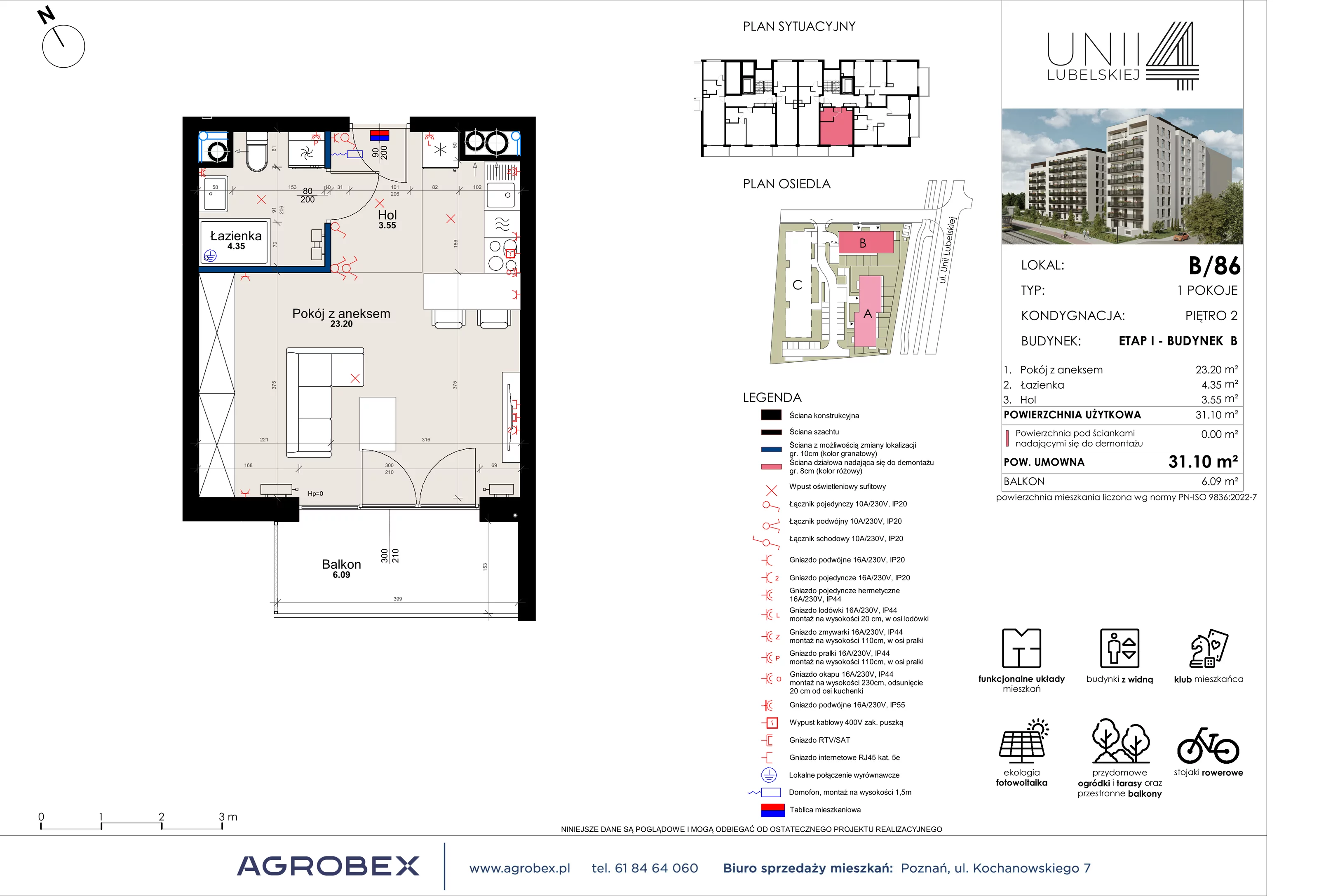 1 pokój, mieszkanie 31,10 m², piętro 2, oferta nr B/86, Unii Lubelskiej 4 - etap B, Poznań, Nowe Miasto, Starołęka, ul. Unii Lubelskiej 4