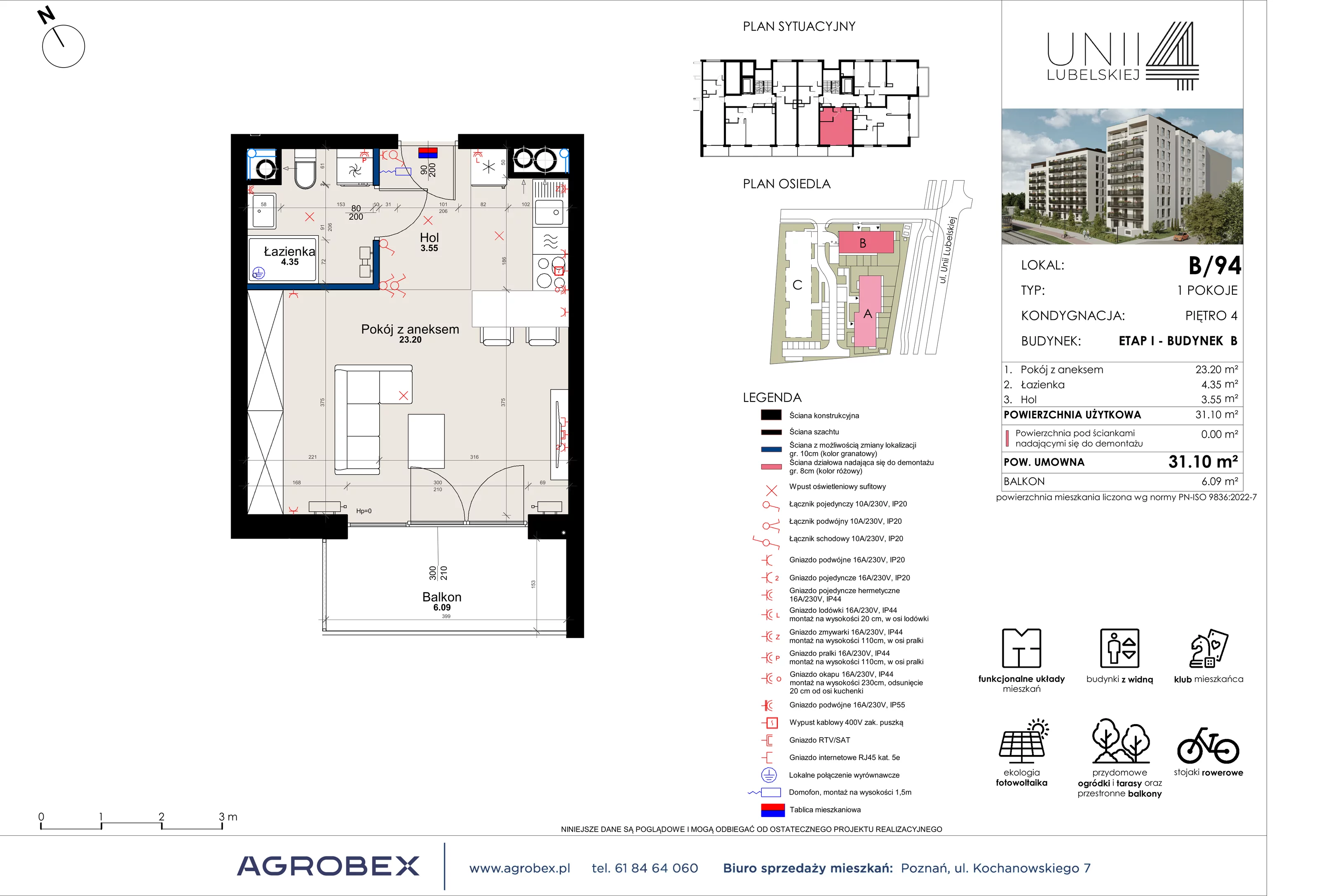 1 pokój, mieszkanie 31,10 m², piętro 4, oferta nr B/94, Unii Lubelskiej 4 - etap B, Poznań, Nowe Miasto, Starołęka, ul. Unii Lubelskiej 4