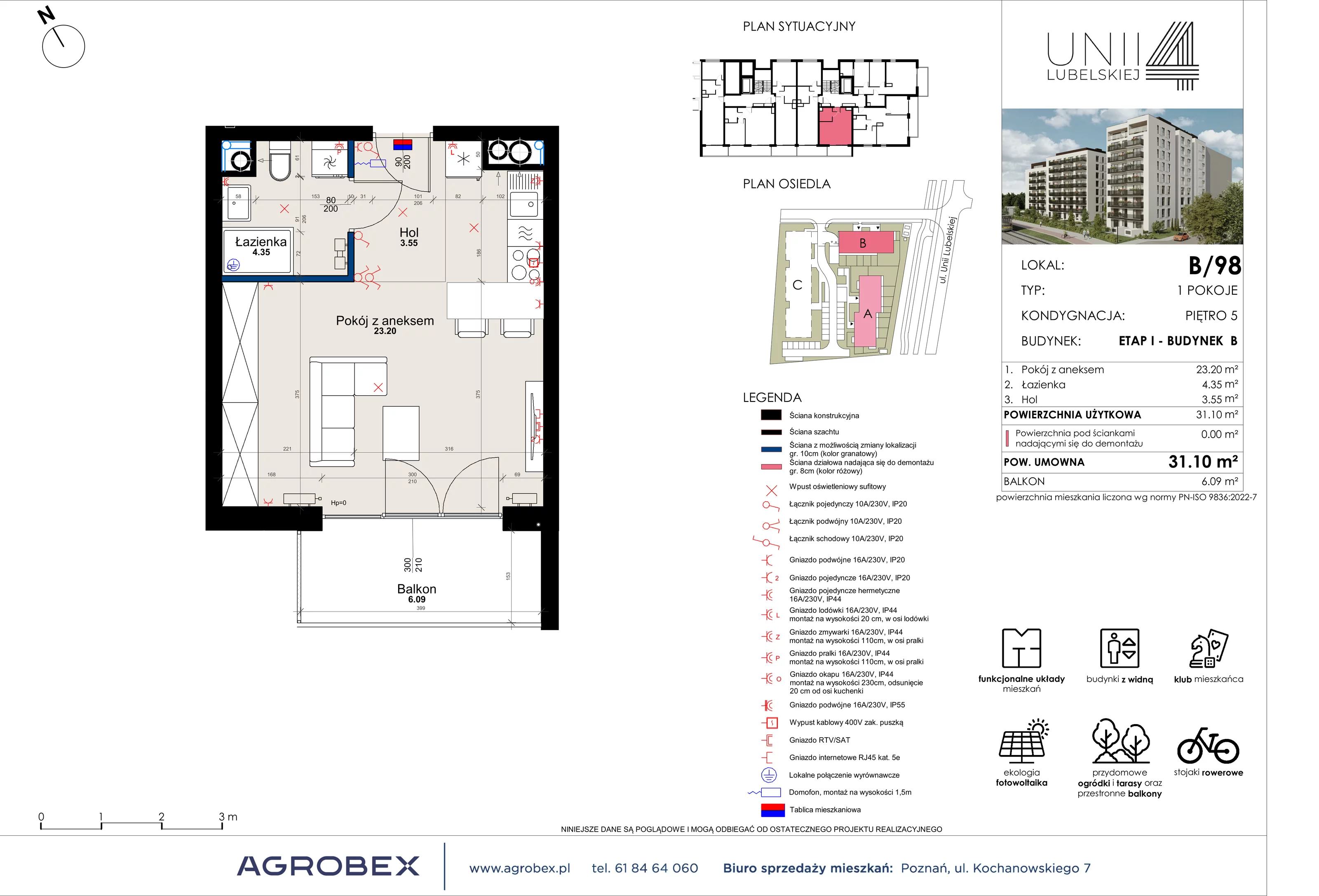1 pokój, mieszkanie 31,10 m², piętro 5, oferta nr B/98, Unii Lubelskiej 4 - etap B, Poznań, Nowe Miasto, Starołęka, ul. Unii Lubelskiej 4