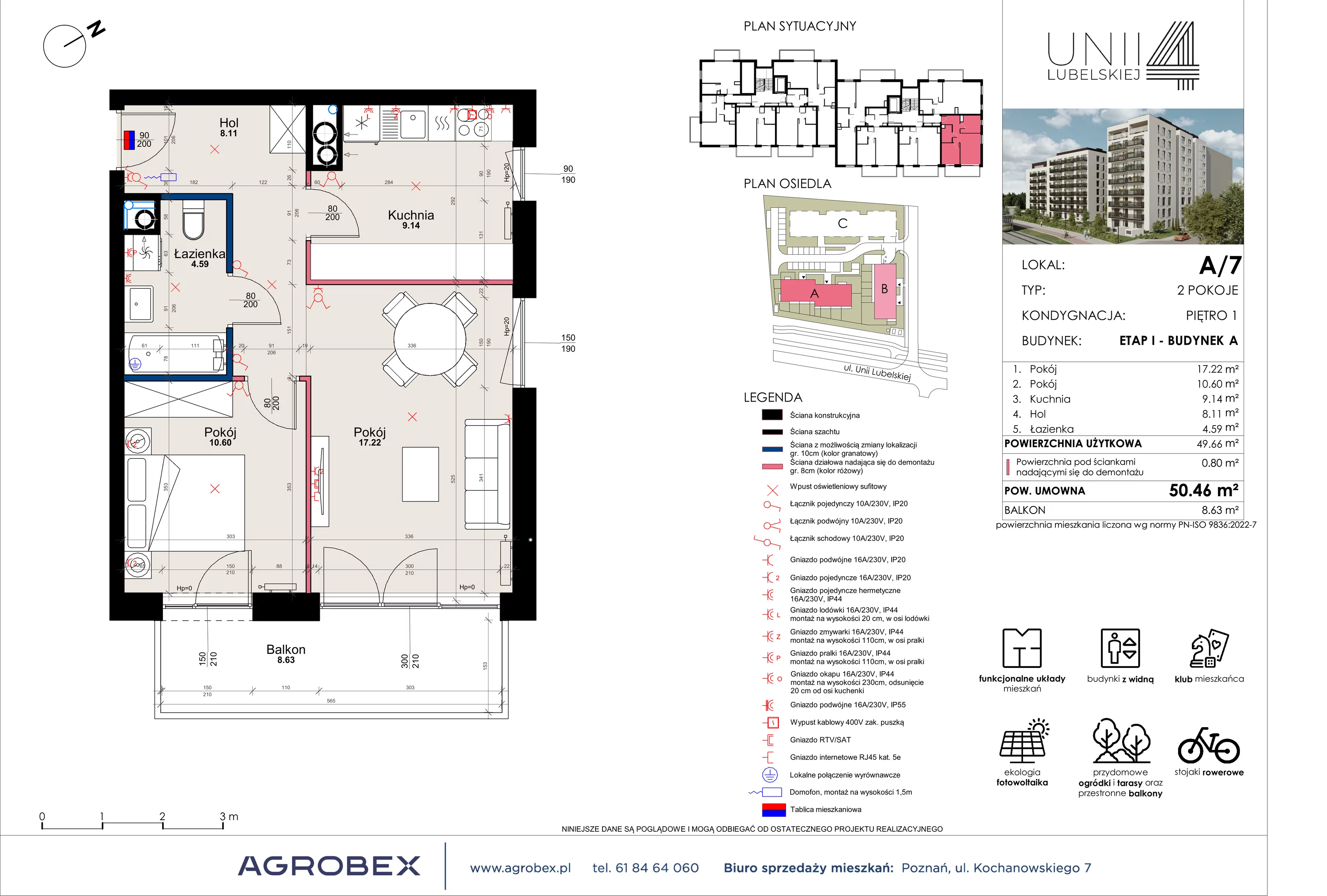 2 pokoje, mieszkanie 50,46 m², piętro 1, oferta nr A/7, Unii Lubelskiej 4, Poznań, Nowe Miasto, Starołęka, ul. Unii Lubelskiej 4