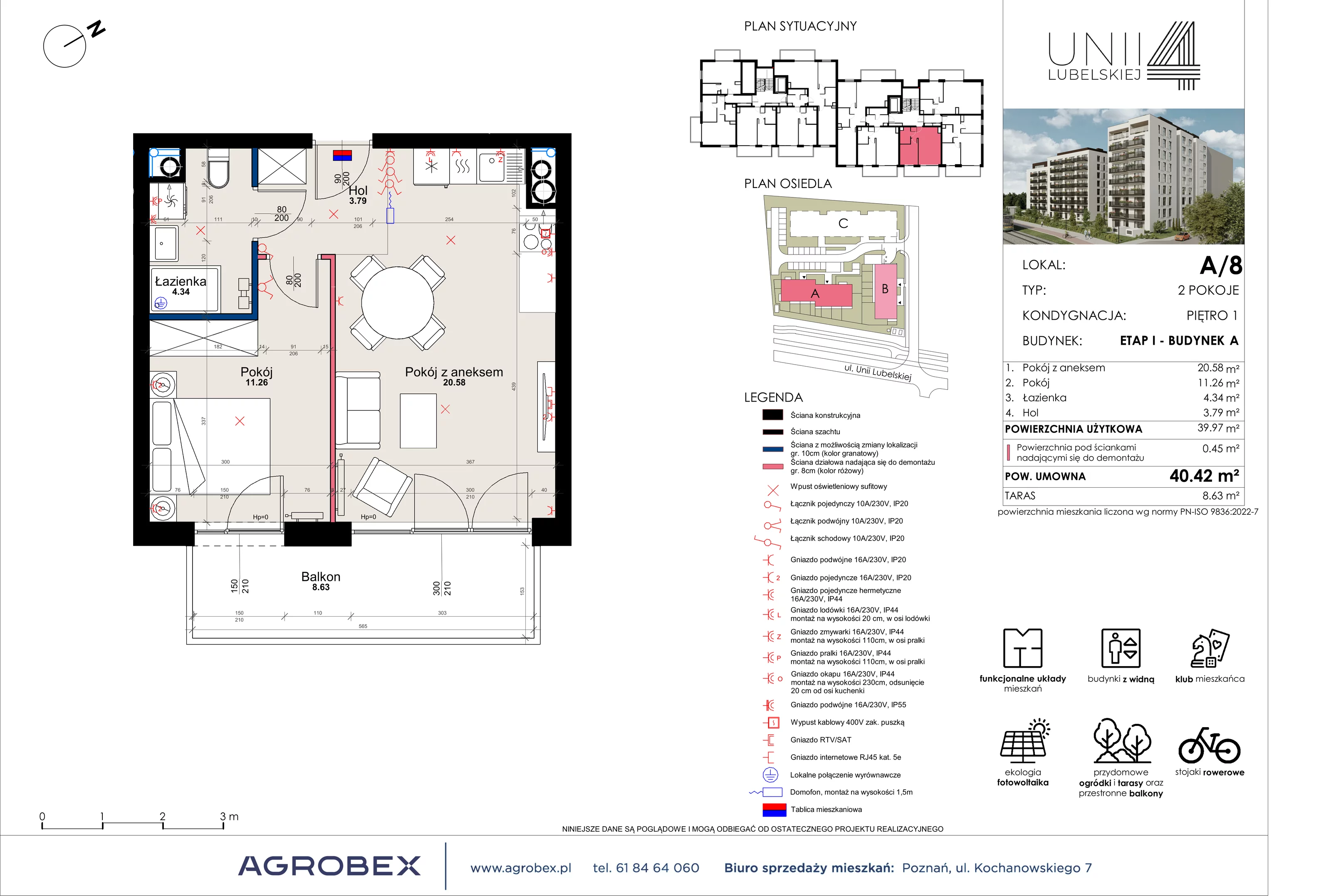 Mieszkanie 40,42 m², piętro 1, oferta nr A/8, Unii Lubelskiej 4, Poznań, Nowe Miasto, Starołęka, ul. Unii Lubelskiej 4