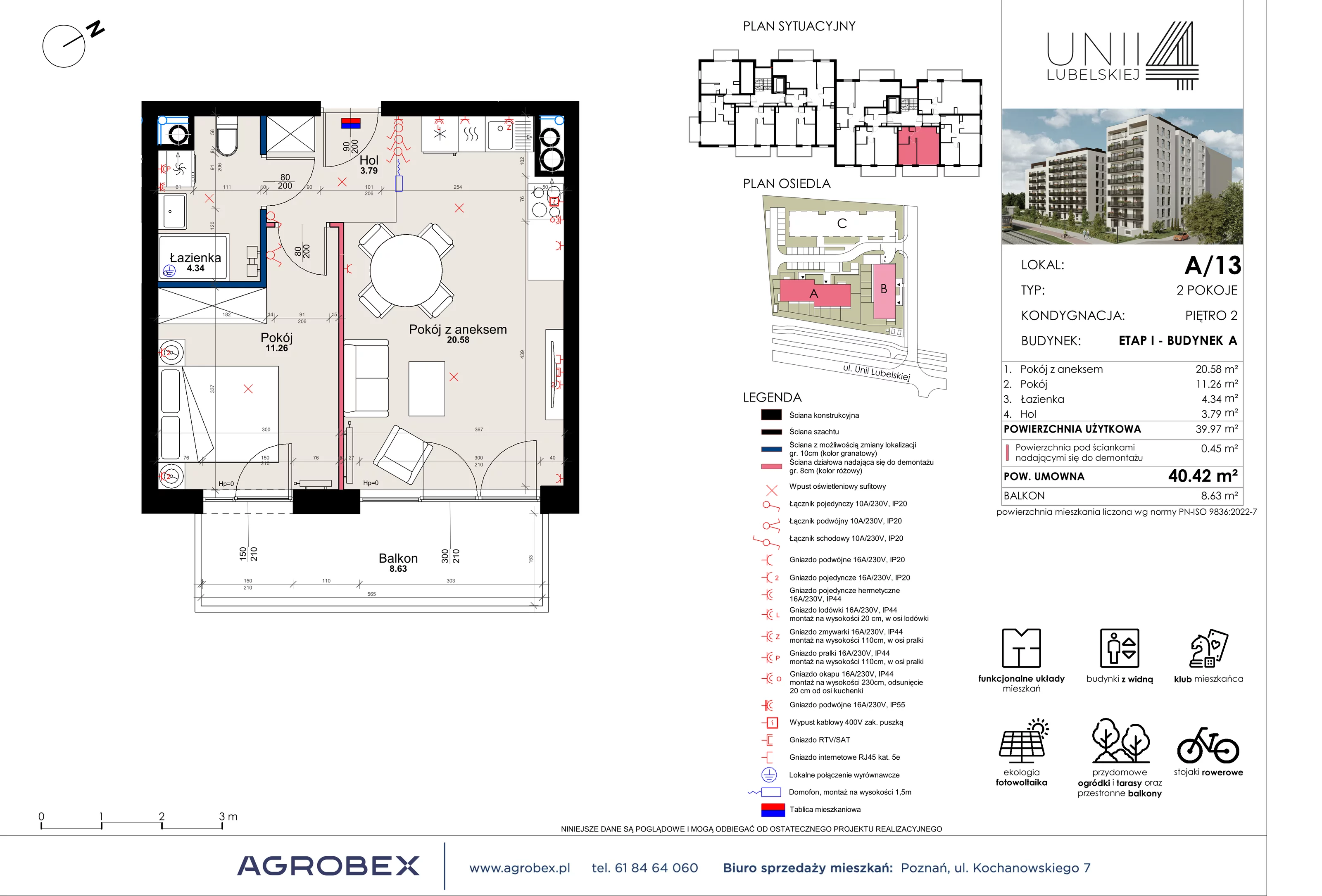 Mieszkanie 40,42 m², piętro 2, oferta nr A/13, Unii Lubelskiej 4, Poznań, Nowe Miasto, Starołęka, ul. Unii Lubelskiej 4