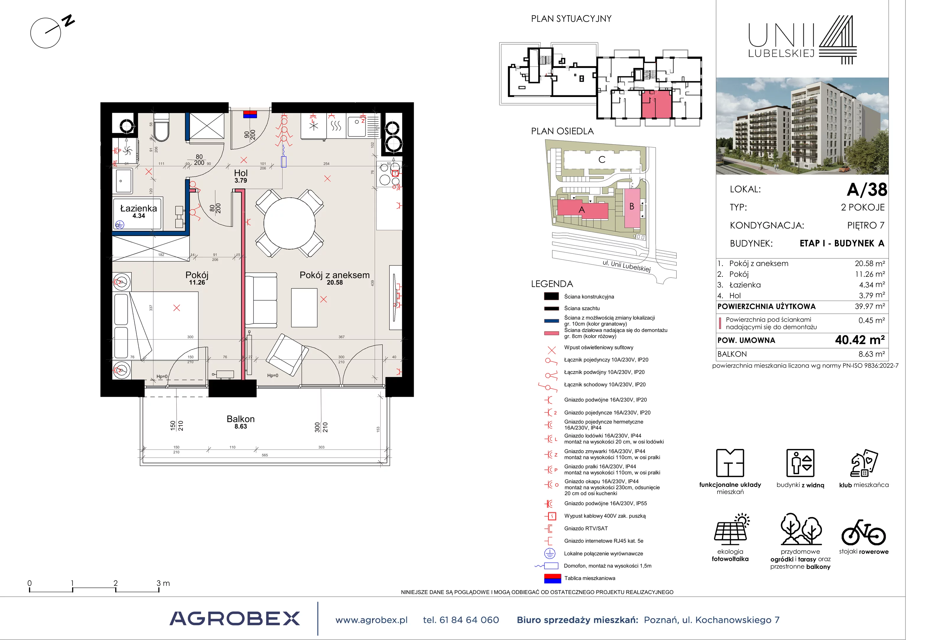 2 pokoje, mieszkanie 40,42 m², piętro 7, oferta nr A/38, Unii Lubelskiej 4, Poznań, Nowe Miasto, Starołęka, ul. Unii Lubelskiej 4