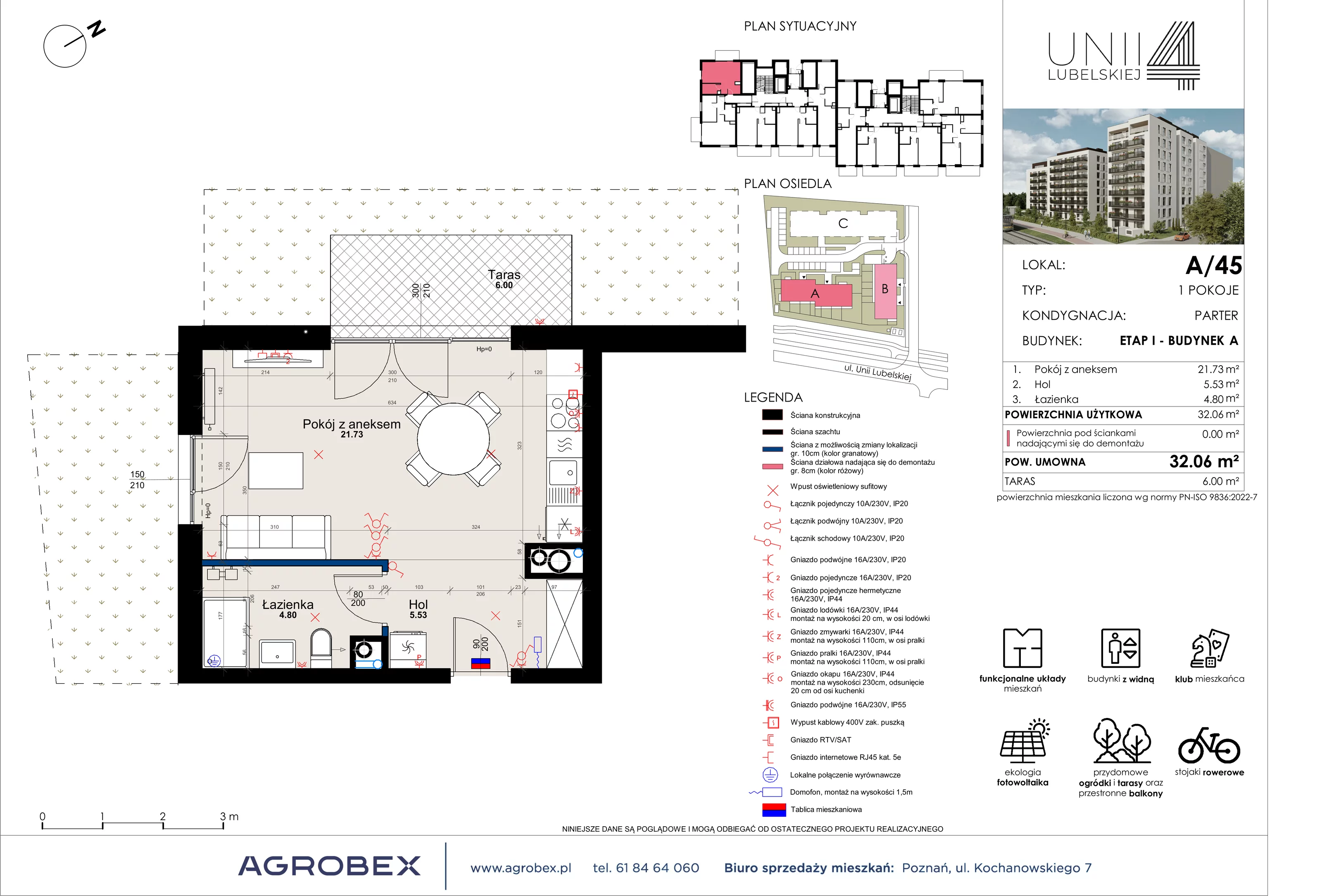 1 pokój, mieszkanie 32,06 m², parter, oferta nr A/45, Unii Lubelskiej 4, Poznań, Nowe Miasto, Starołęka, ul. Unii Lubelskiej 4