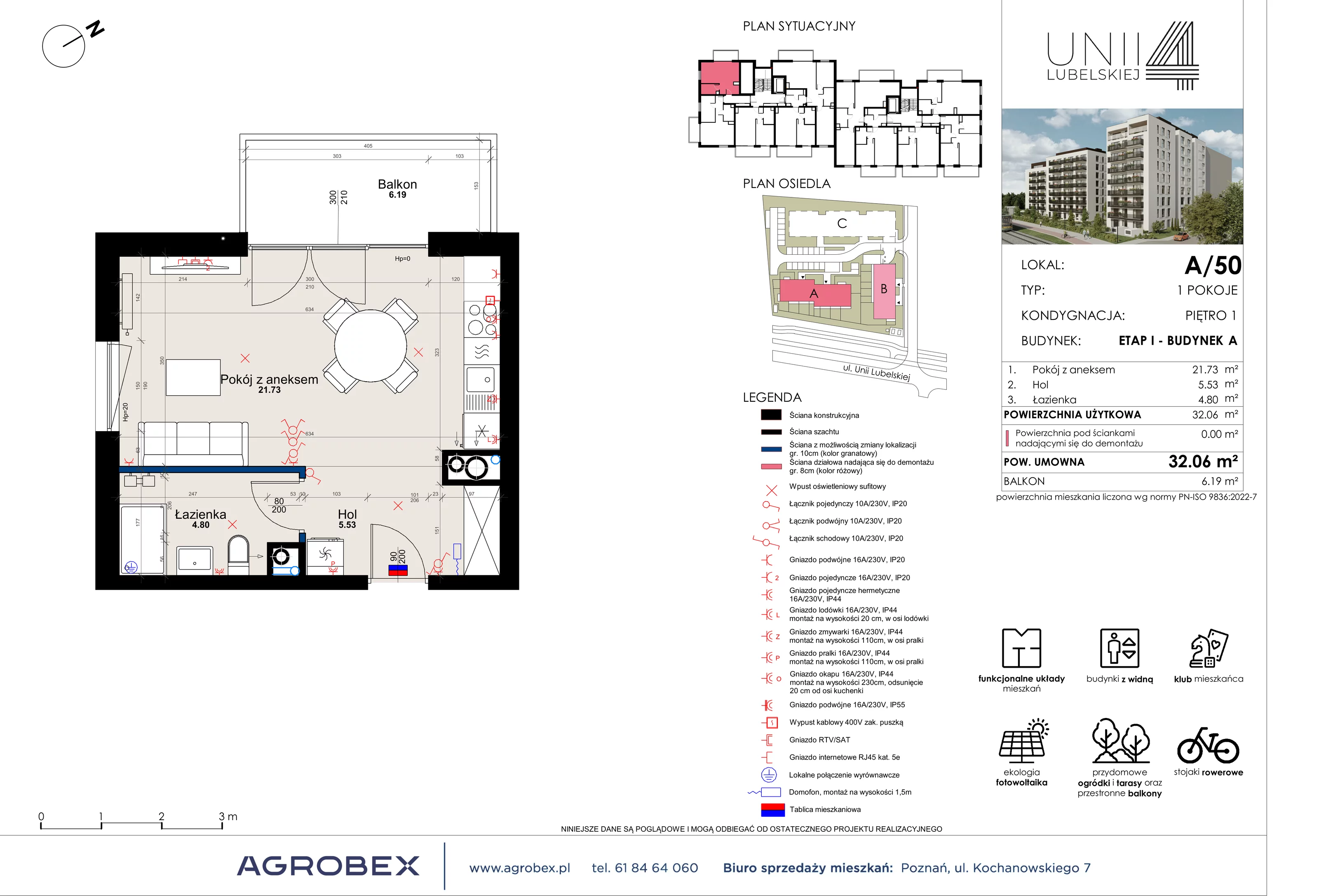 1 pokój, mieszkanie 32,06 m², piętro 1, oferta nr A/50, Unii Lubelskiej 4, Poznań, Nowe Miasto, Starołęka, ul. Unii Lubelskiej 4