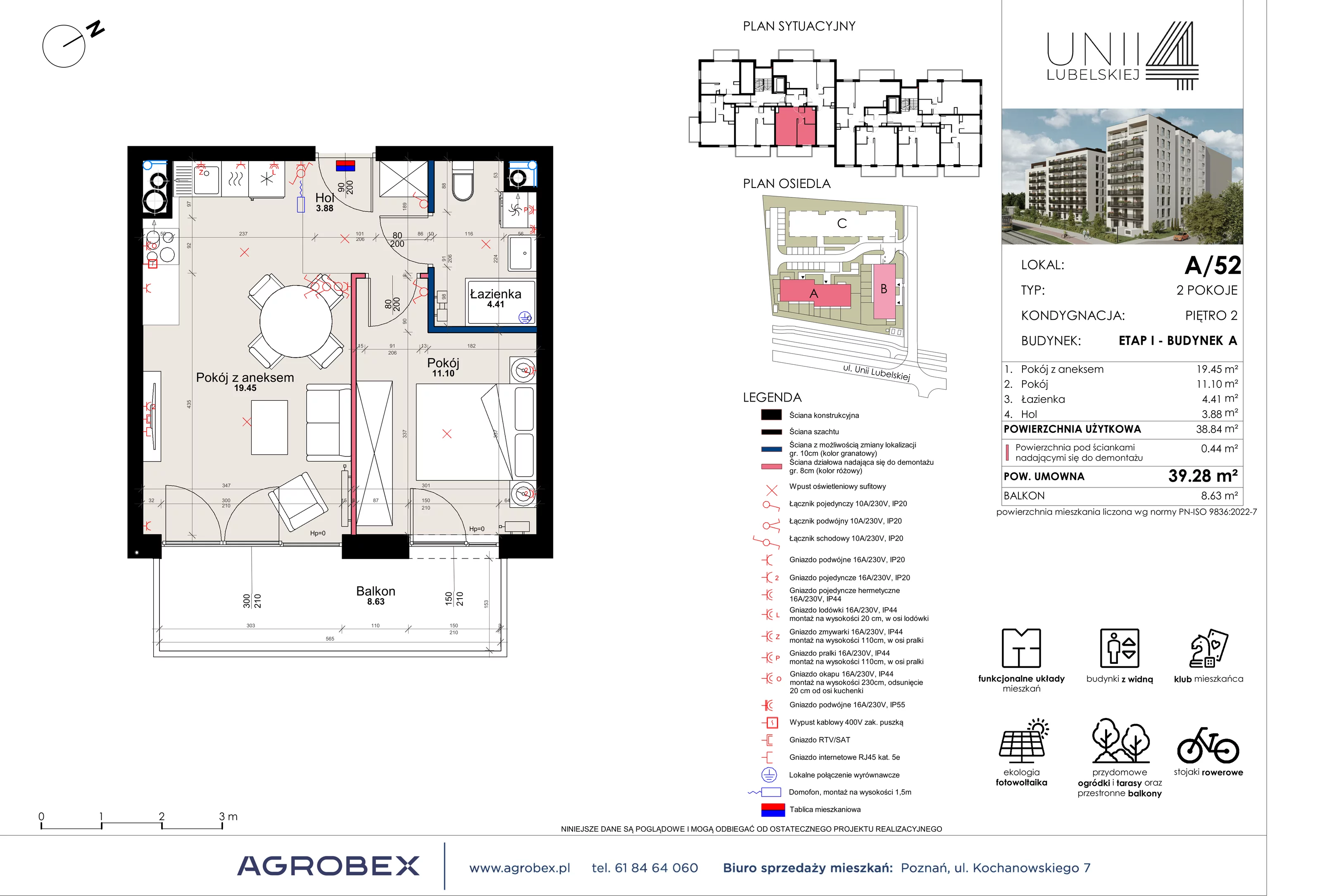 Mieszkanie 39,28 m², piętro 2, oferta nr A/52, Unii Lubelskiej 4, Poznań, Nowe Miasto, Starołęka, ul. Unii Lubelskiej 4