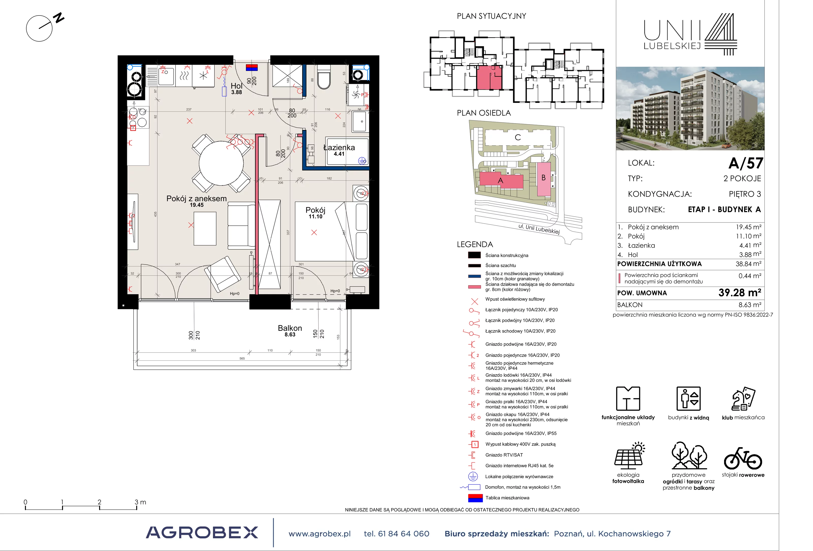 Mieszkanie 39,28 m², piętro 3, oferta nr A/57, Unii Lubelskiej 4, Poznań, Nowe Miasto, Starołęka, ul. Unii Lubelskiej 4