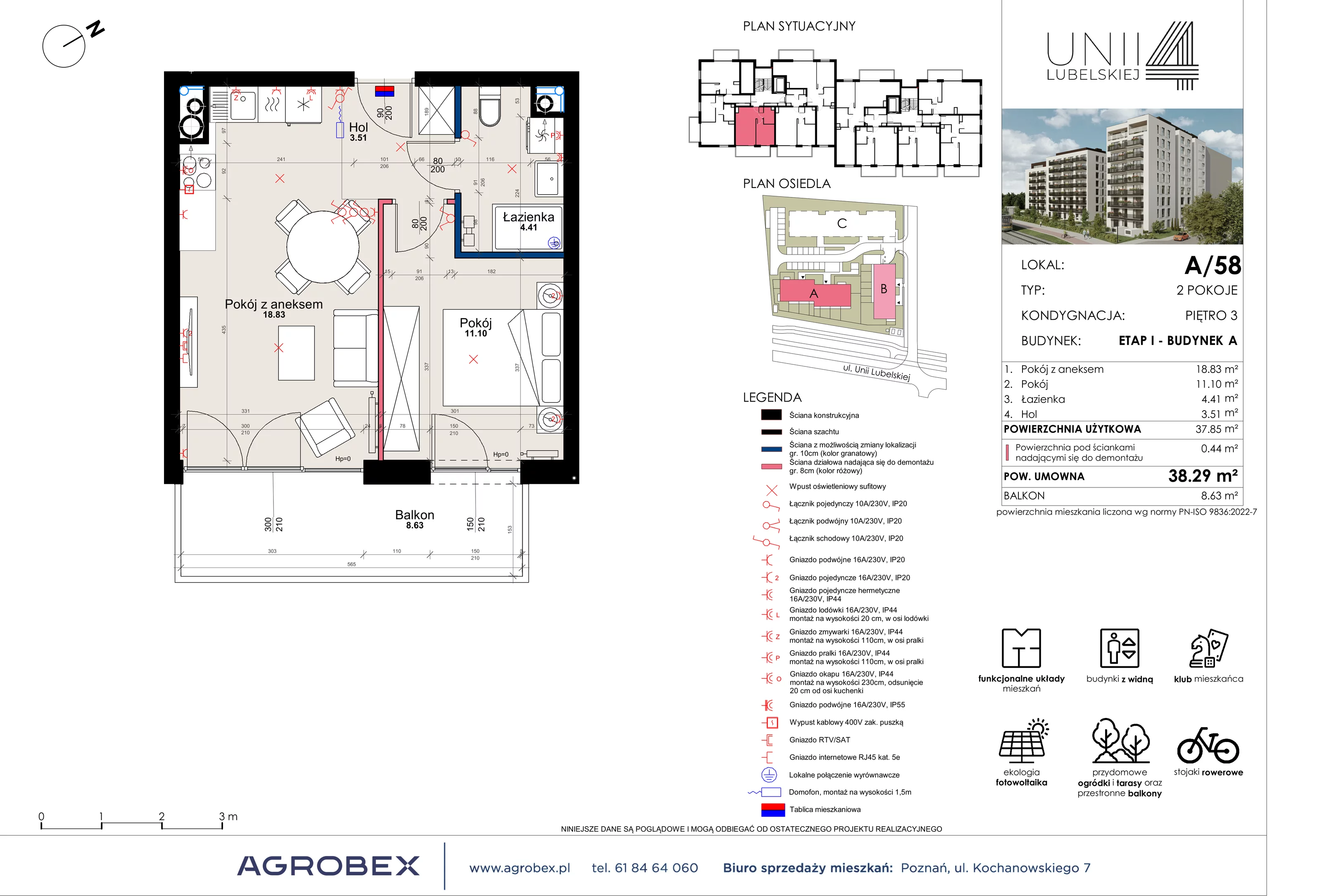 Mieszkanie 38,29 m², piętro 3, oferta nr A/58, Unii Lubelskiej 4, Poznań, Nowe Miasto, Starołęka, ul. Unii Lubelskiej 4