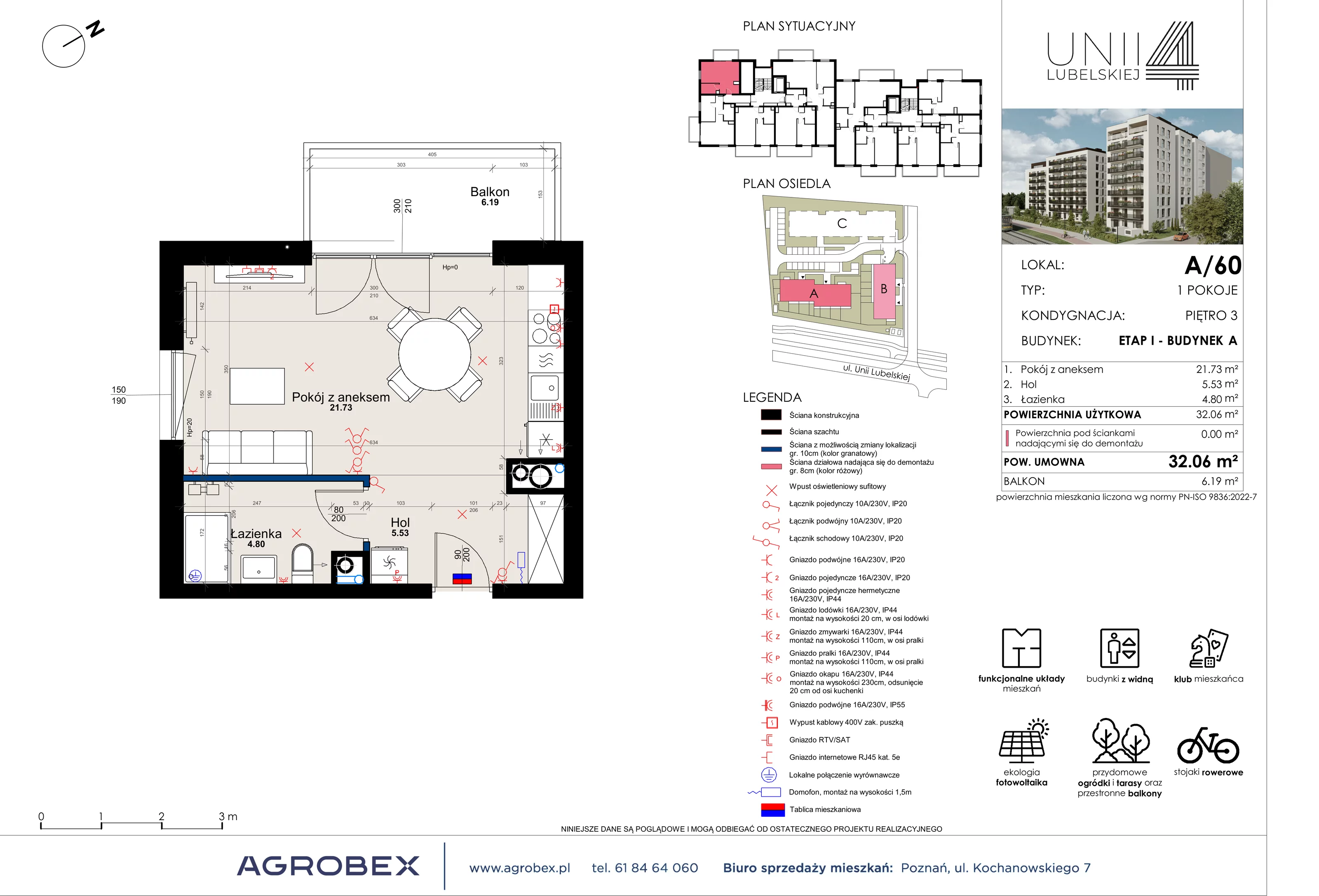 1 pokój, mieszkanie 32,06 m², piętro 3, oferta nr A/60, Unii Lubelskiej 4, Poznań, Nowe Miasto, Starołęka, ul. Unii Lubelskiej 4