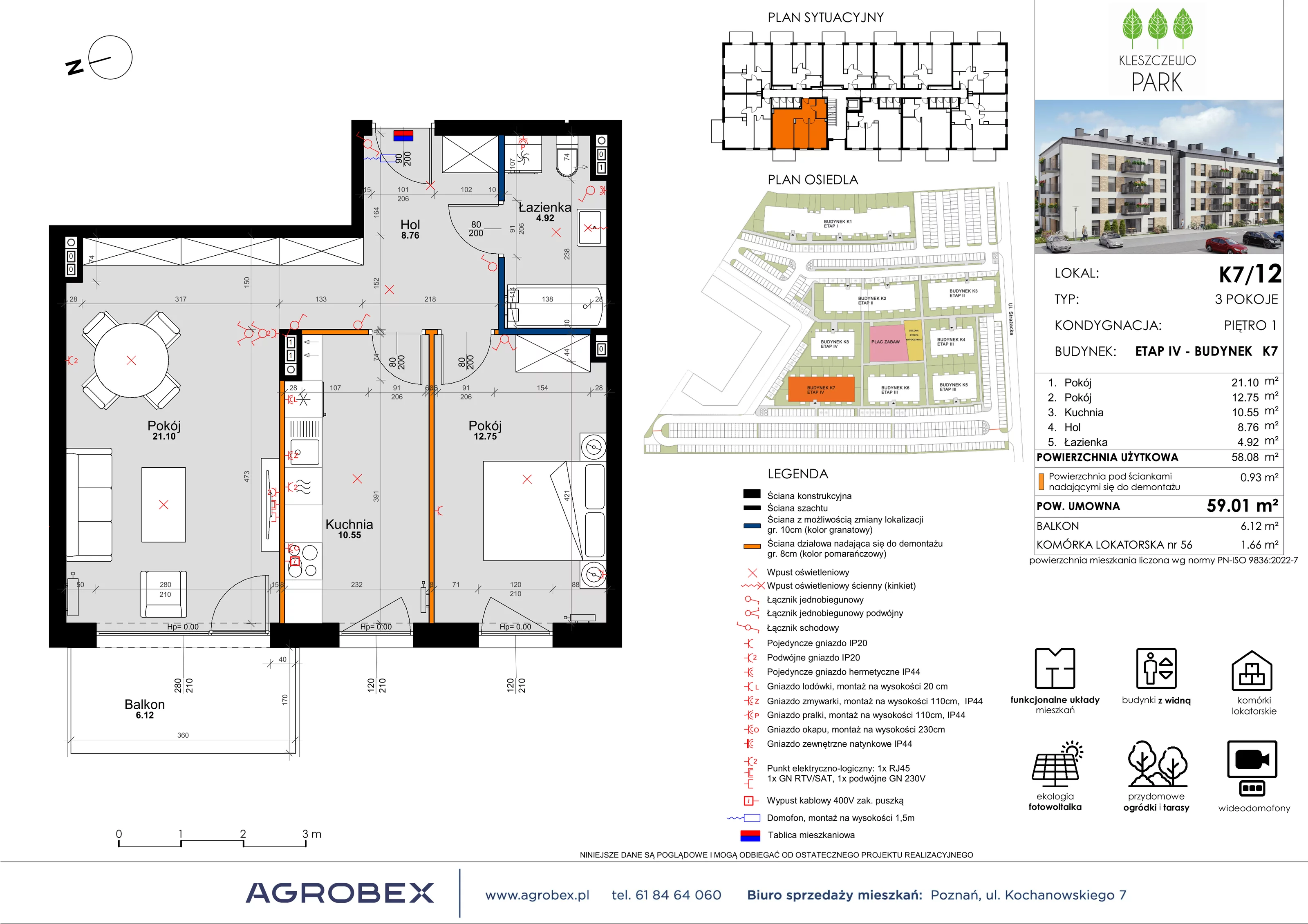 2 pokoje, mieszkanie 59,01 m², piętro 1, oferta nr K7/12, Kleszczewo Park, Kleszczewo, ul. Wiesławy Szymborskiej 1