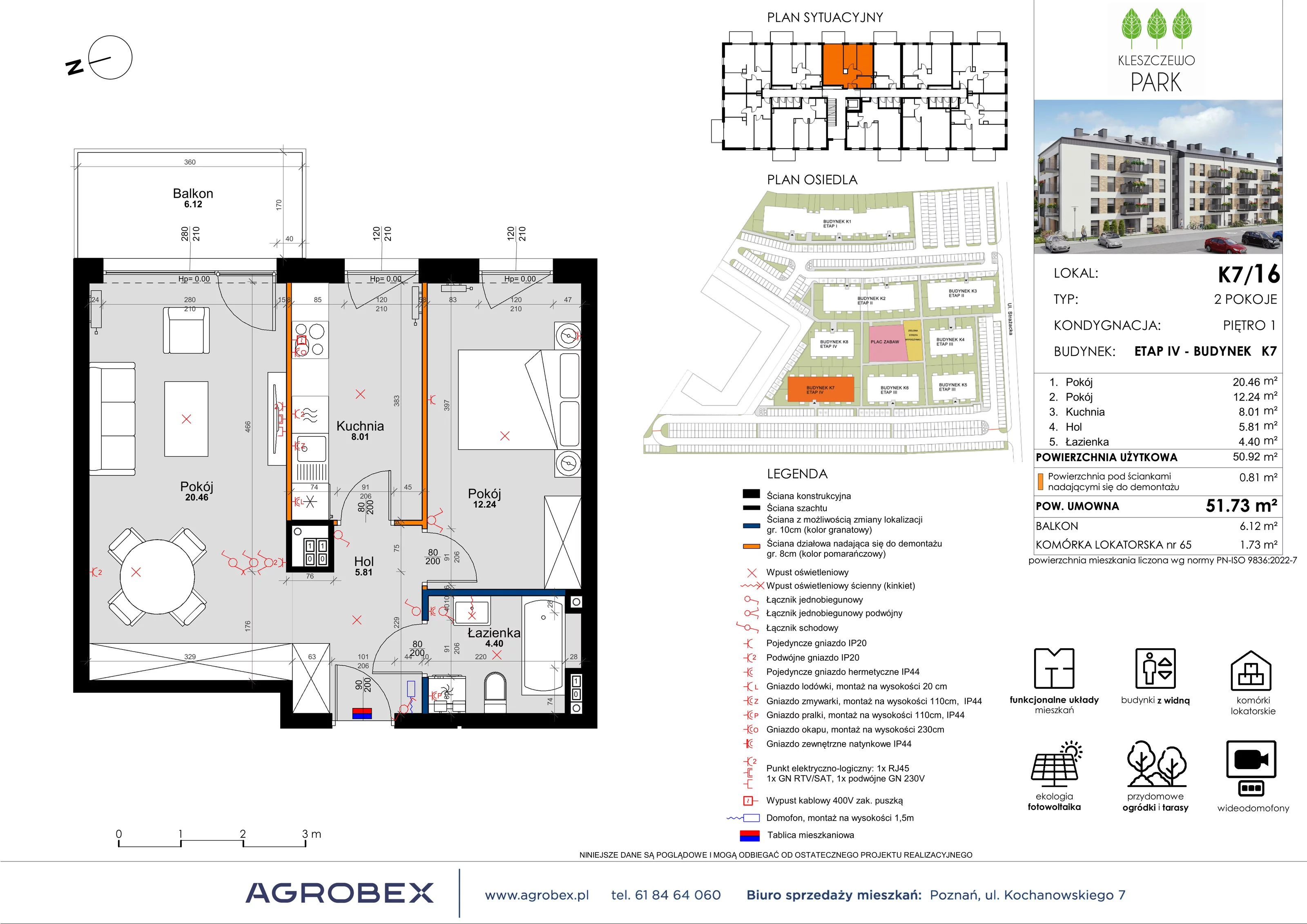 2 pokoje, mieszkanie 51,73 m², piętro 1, oferta nr K7/16, Kleszczewo Park, Kleszczewo, ul. Wiesławy Szymborskiej 1