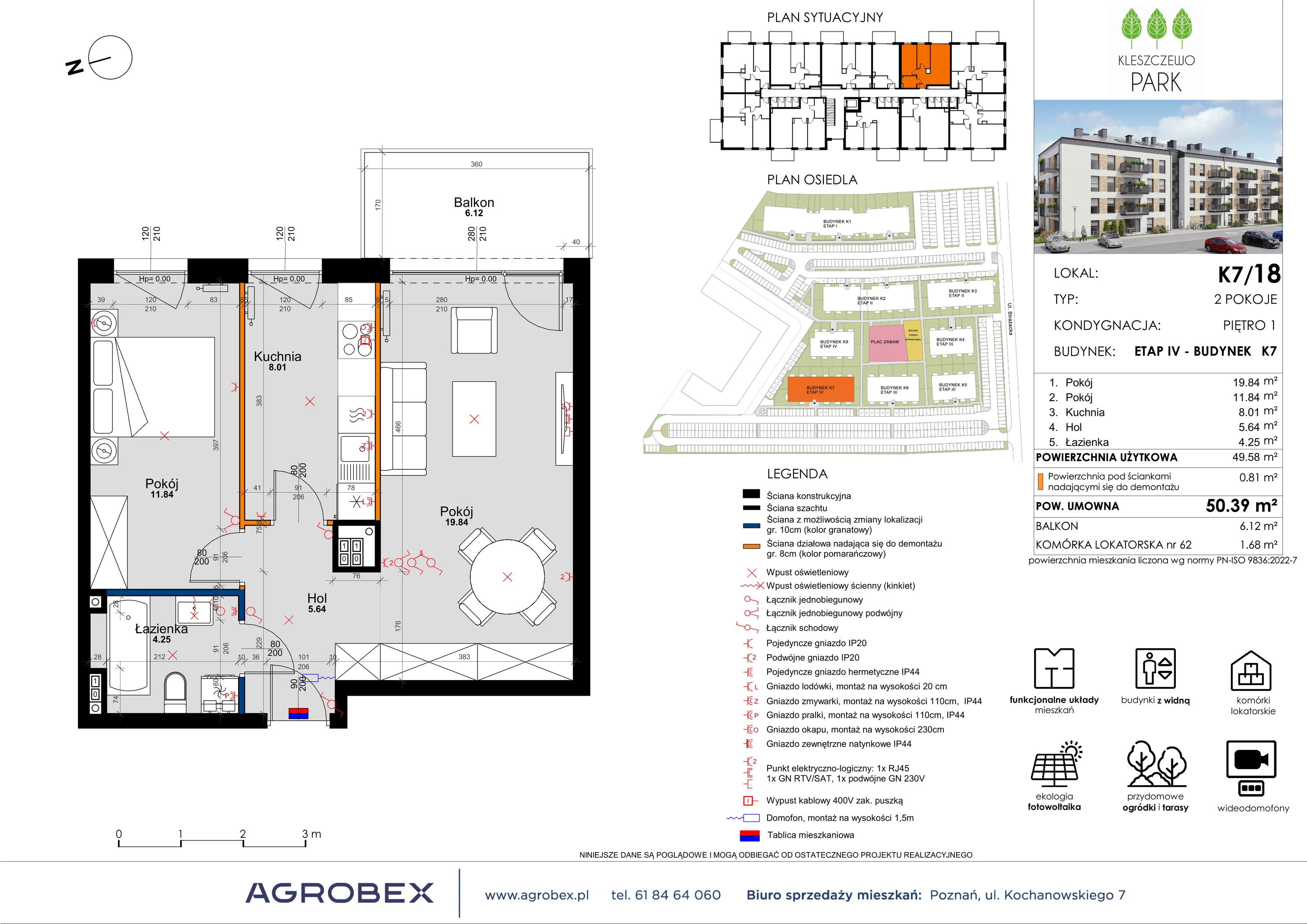 Mieszkanie 50,40 m², piętro 1, oferta nr K7/18, Kleszczewo Park, Kleszczewo, ul. Wiesławy Szymborskiej 1