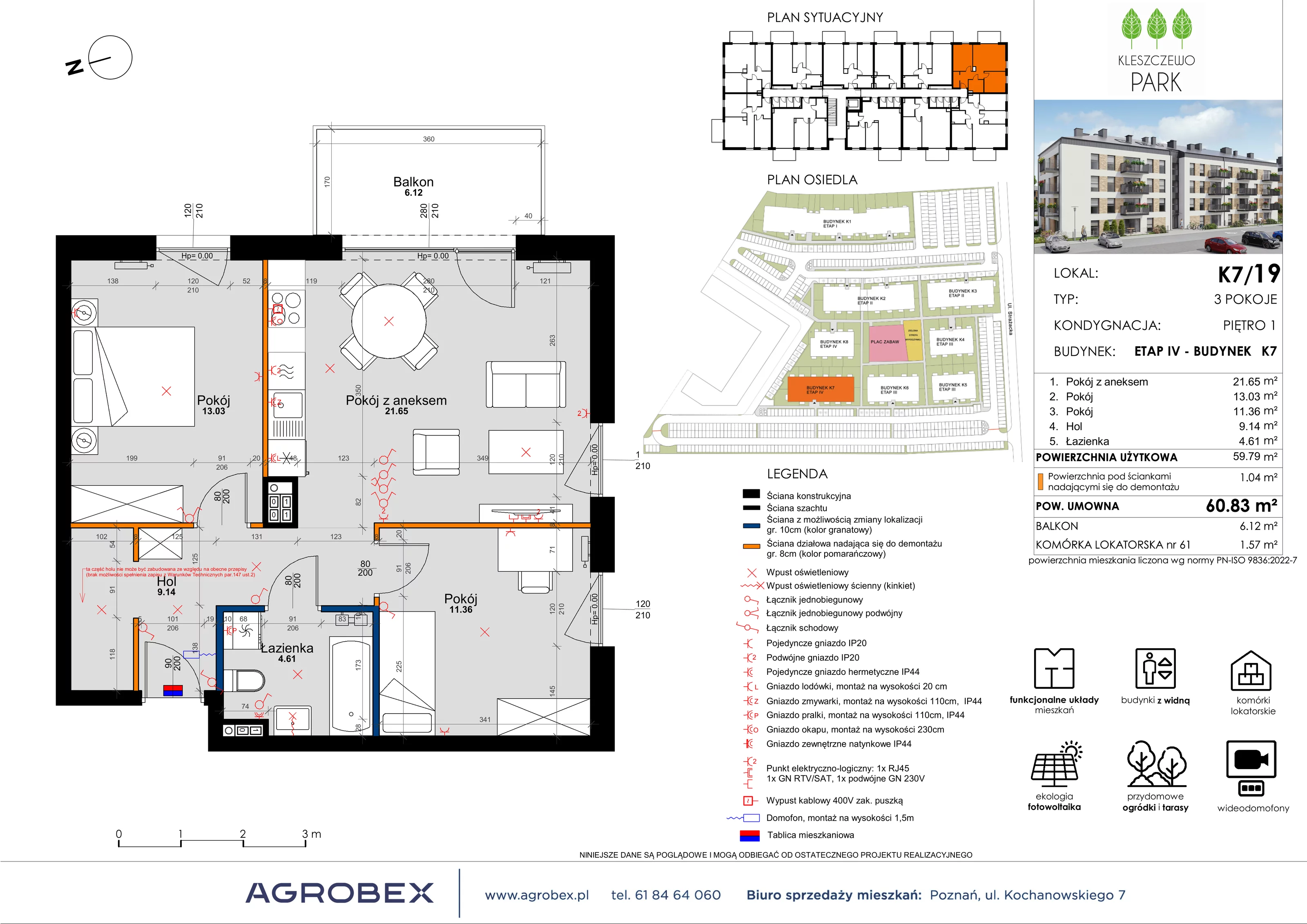 3 pokoje, mieszkanie 60,83 m², piętro 1, oferta nr K7/19, Kleszczewo Park, Kleszczewo, ul. Wiesławy Szymborskiej 1