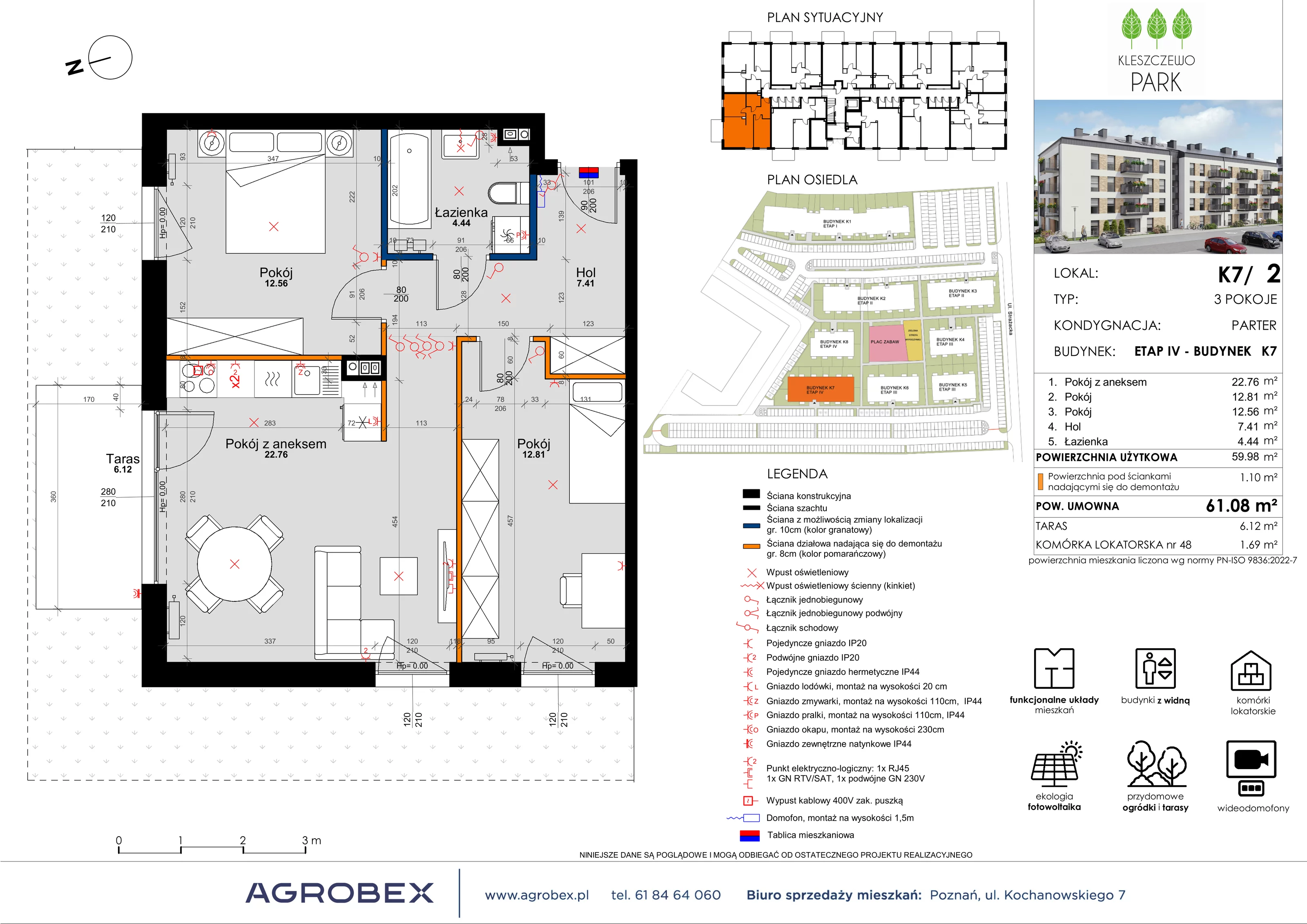 3 pokoje, mieszkanie 61,08 m², parter, oferta nr K7/2, Kleszczewo Park, Kleszczewo, ul. Wiesławy Szymborskiej 1