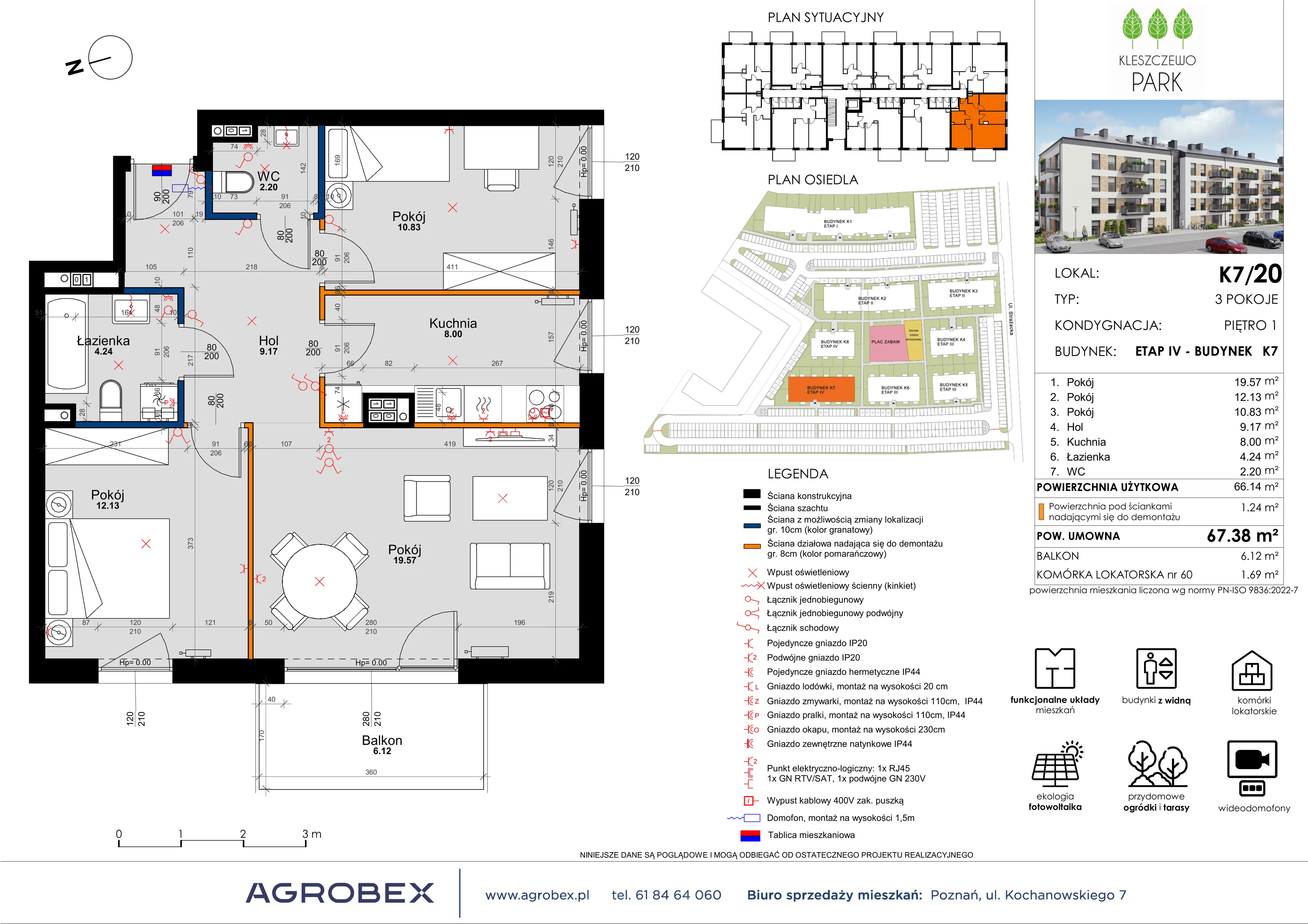 3 pokoje, mieszkanie 67,38 m², piętro 1, oferta nr K7/20, Kleszczewo Park, Kleszczewo, ul. Wiesławy Szymborskiej 1