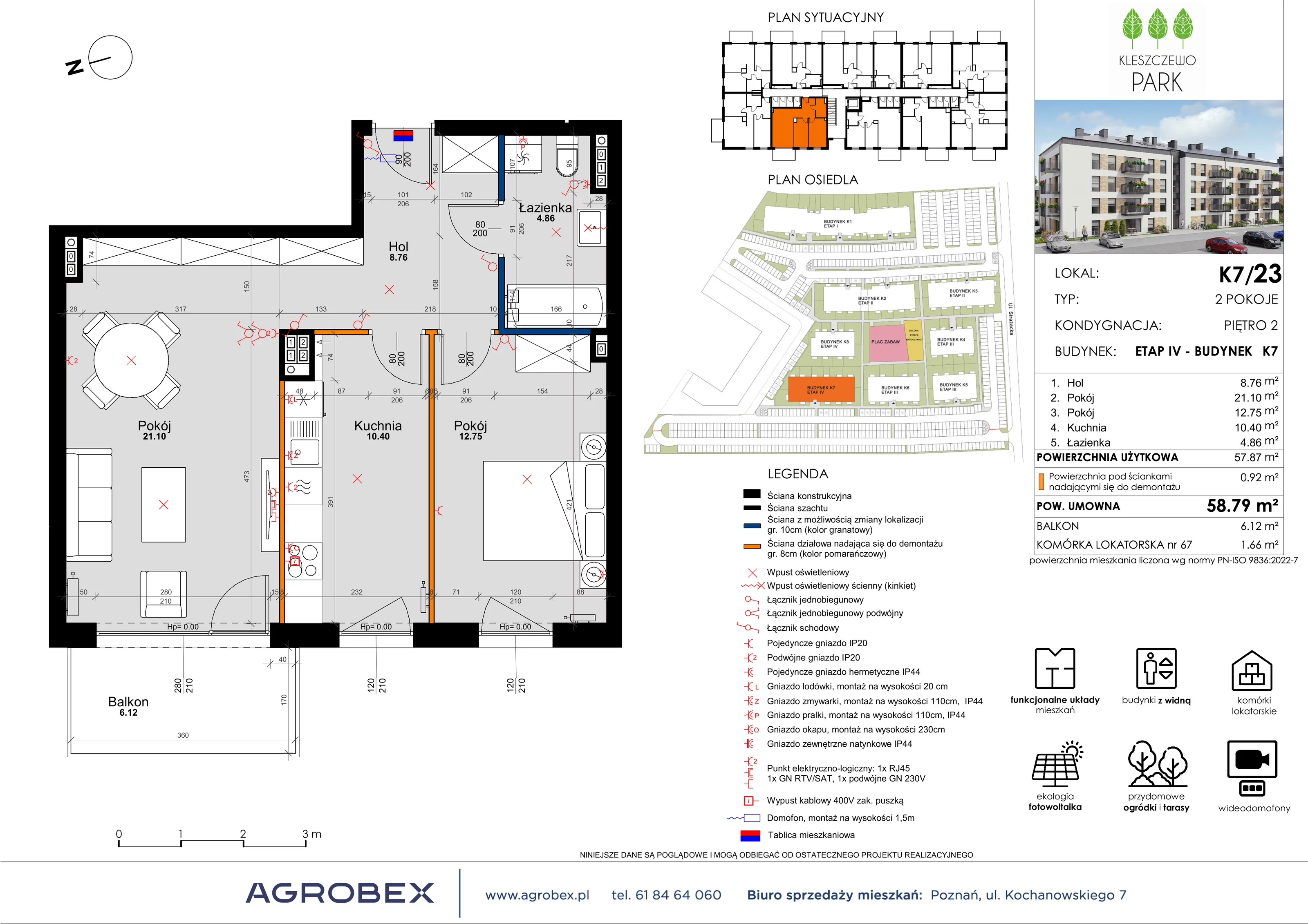 2 pokoje, mieszkanie 58,79 m², piętro 2, oferta nr K7/23, Kleszczewo Park, Kleszczewo, ul. Wiesławy Szymborskiej 1