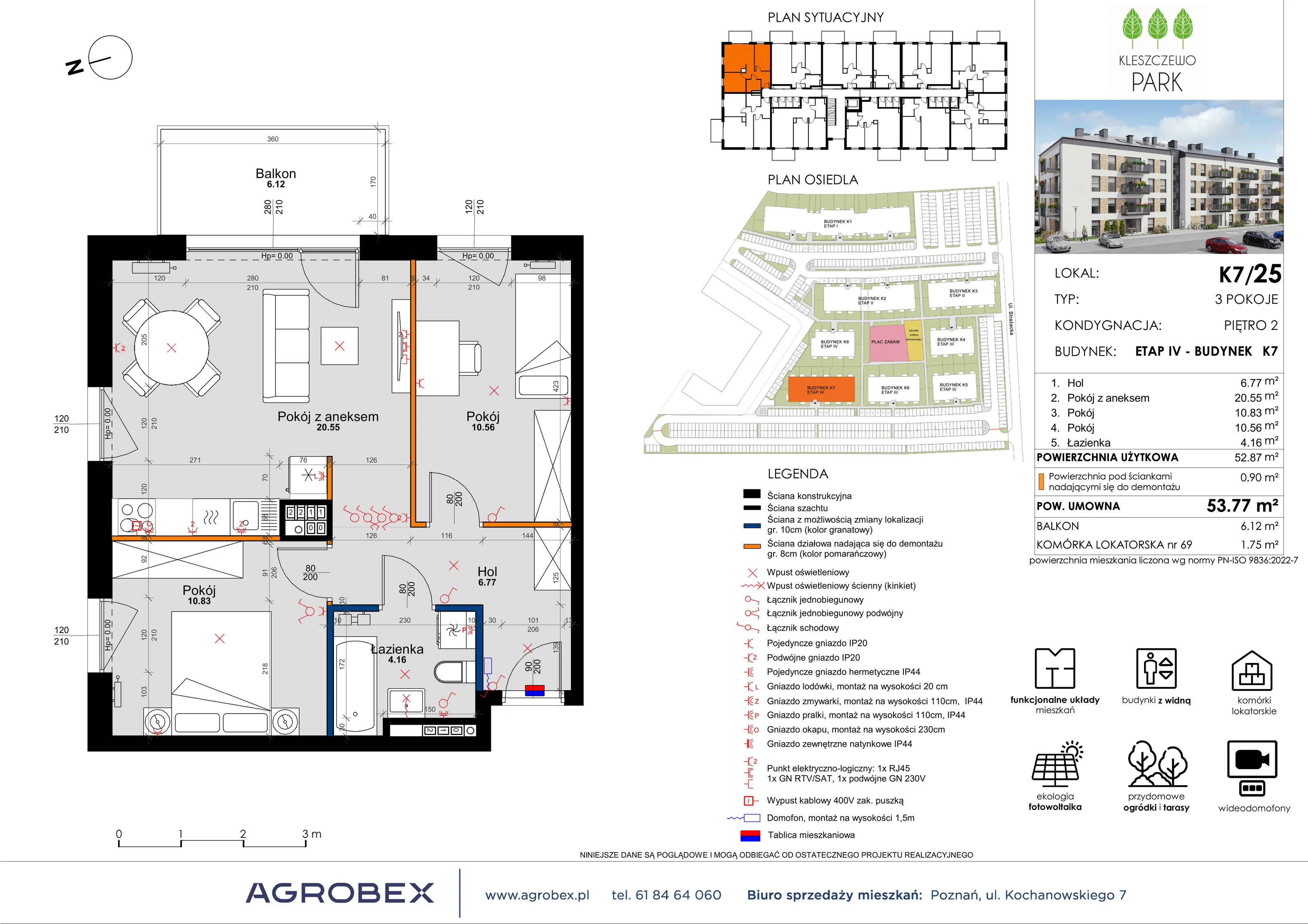 3 pokoje, mieszkanie 53,77 m², piętro 2, oferta nr K7/25, Kleszczewo Park, Kleszczewo, ul. Wiesławy Szymborskiej 1