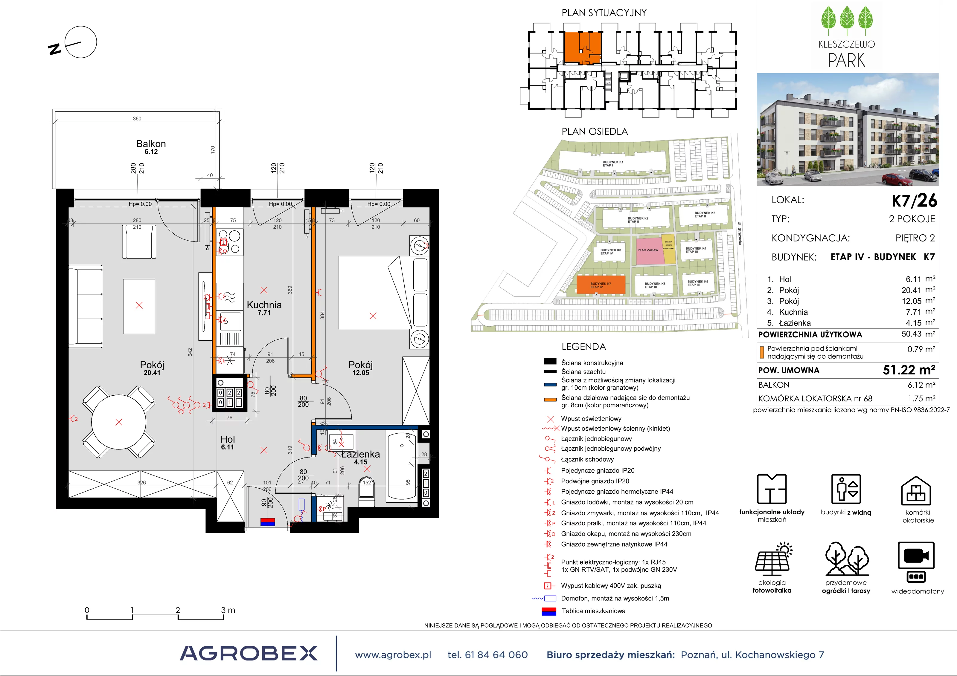 Mieszkanie 51,21 m², piętro 2, oferta nr K7/26, Kleszczewo Park, Kleszczewo, ul. Wiesławy Szymborskiej 1