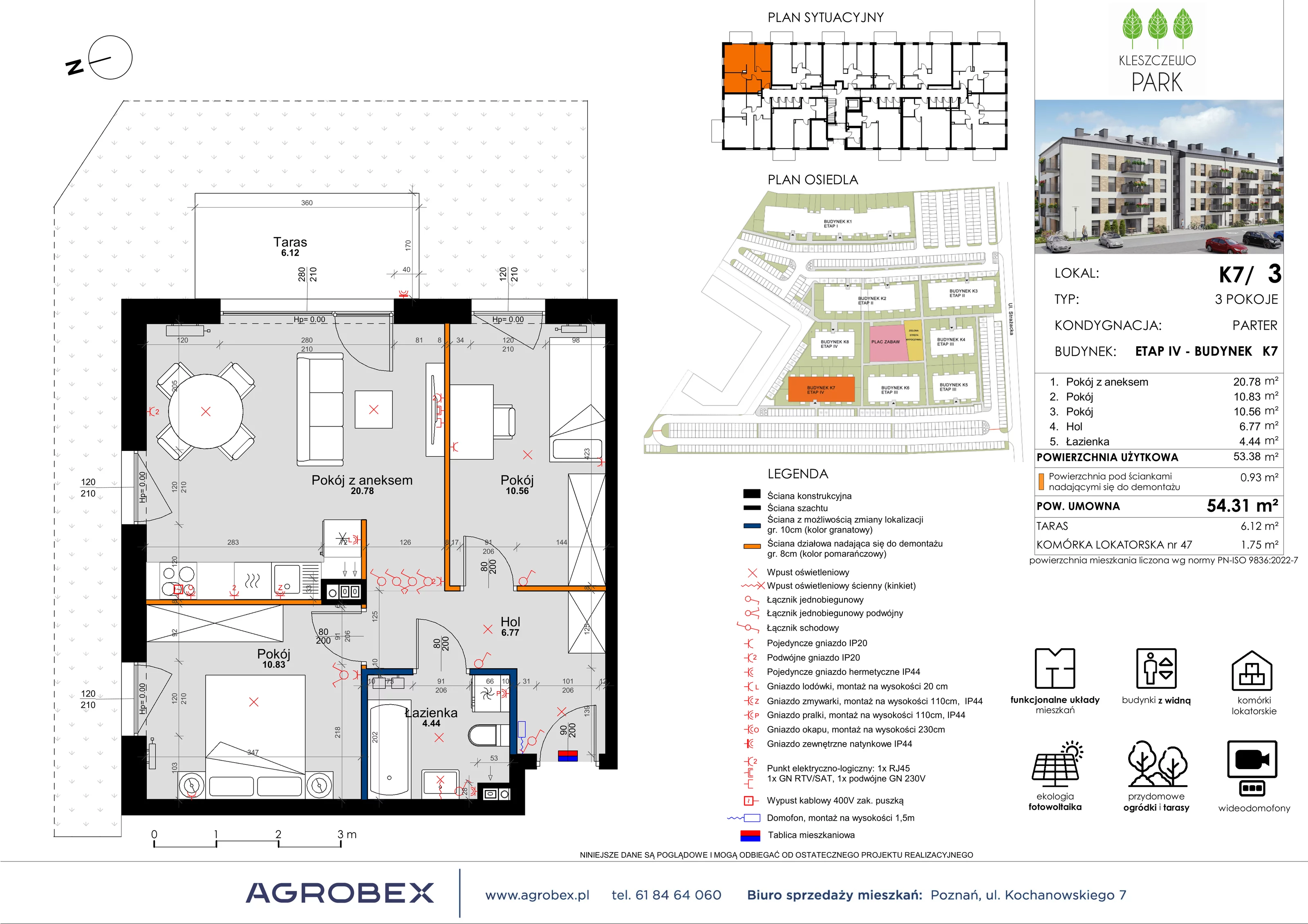 3 pokoje, mieszkanie 54,31 m², parter, oferta nr K7/3, Kleszczewo Park, Kleszczewo, ul. Wiesławy Szymborskiej 1