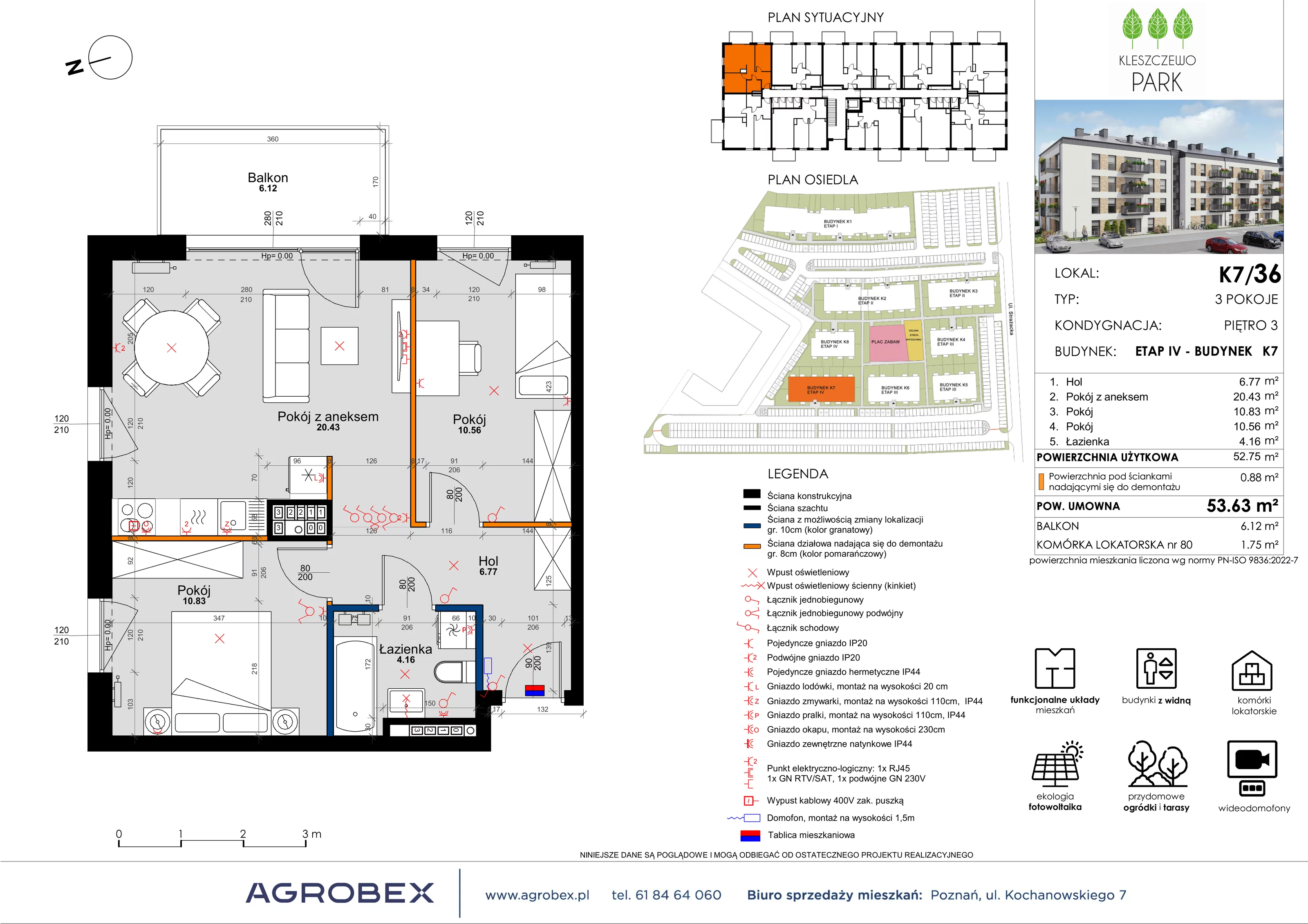 3 pokoje, mieszkanie 53,63 m², piętro 3, oferta nr K7/36, Kleszczewo Park, Kleszczewo, ul. Wiesławy Szymborskiej 1