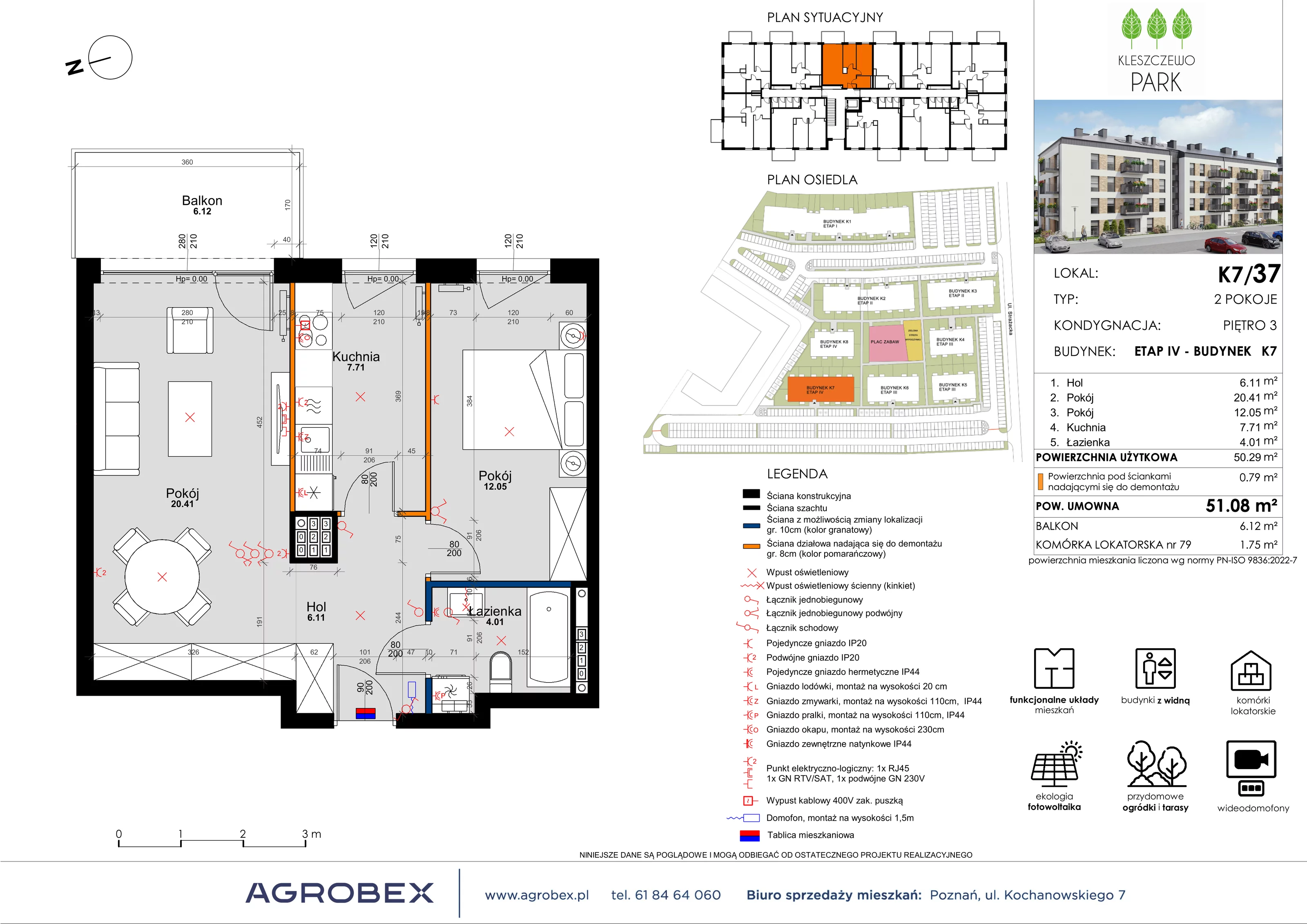 Mieszkanie 51,07 m², piętro 3, oferta nr K7/37, Kleszczewo Park, Kleszczewo, ul. Wiesławy Szymborskiej 1