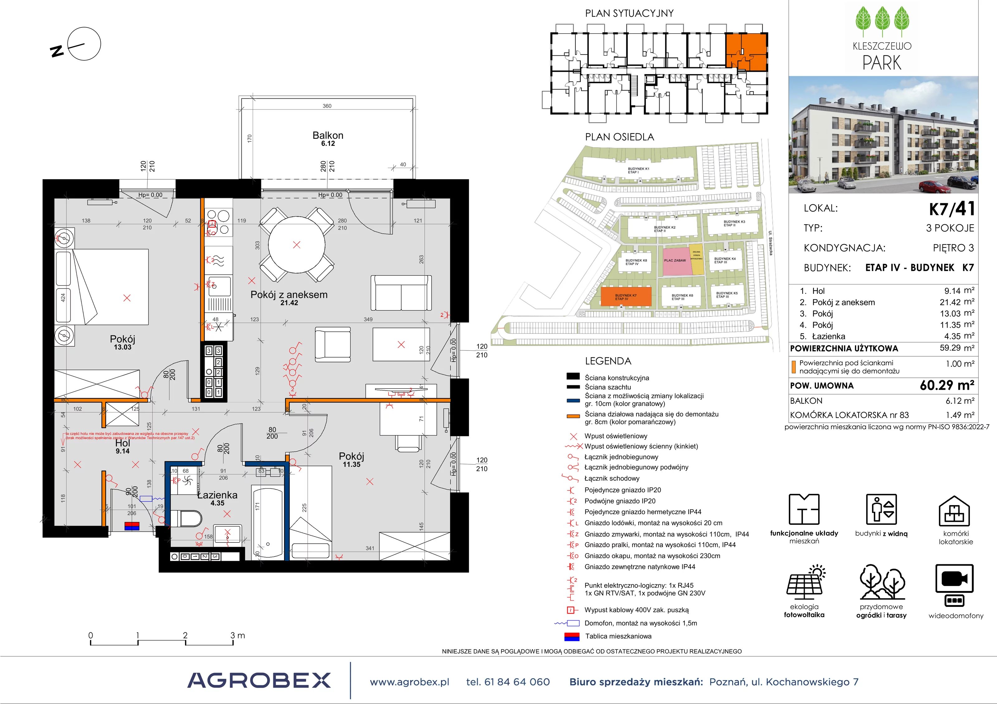 3 pokoje, mieszkanie 60,29 m², piętro 3, oferta nr K7/41, Kleszczewo Park, Kleszczewo, ul. Wiesławy Szymborskiej 1