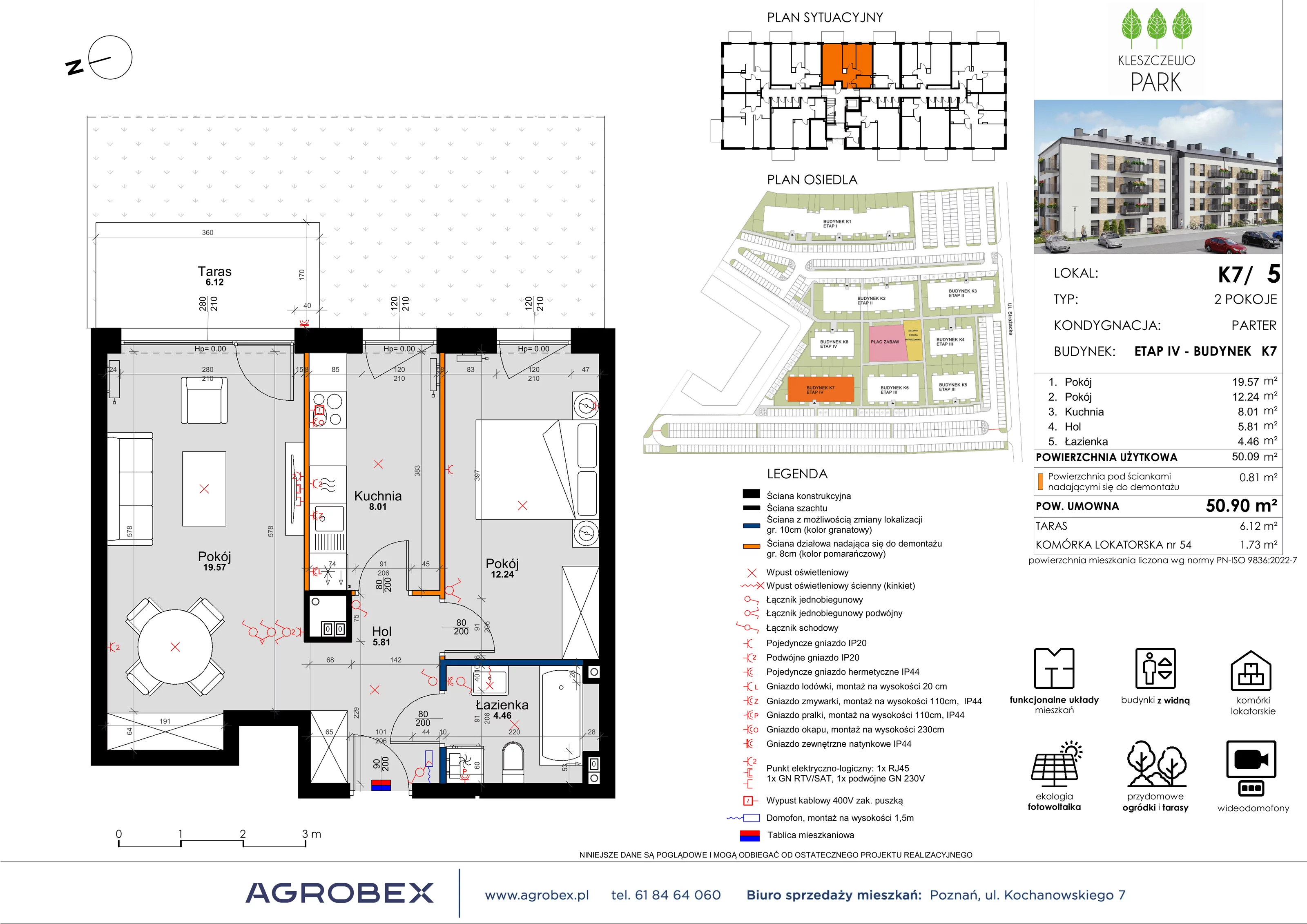 Mieszkanie 50,90 m², parter, oferta nr K7/5, Kleszczewo Park, Kleszczewo, ul. Wiesławy Szymborskiej 1