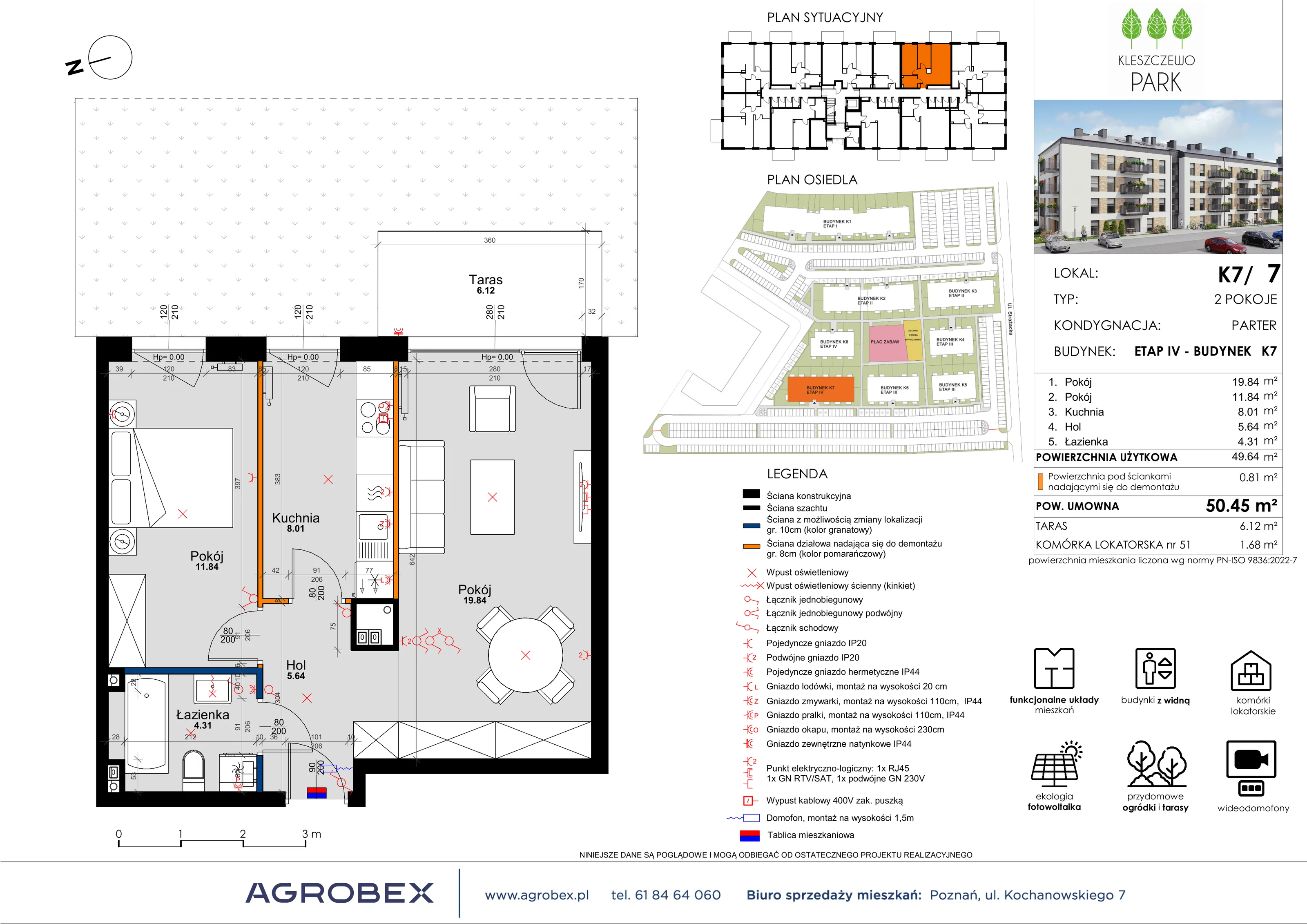 Mieszkanie 50,46 m², parter, oferta nr K7/7, Kleszczewo Park, Kleszczewo, ul. Wiesławy Szymborskiej 1