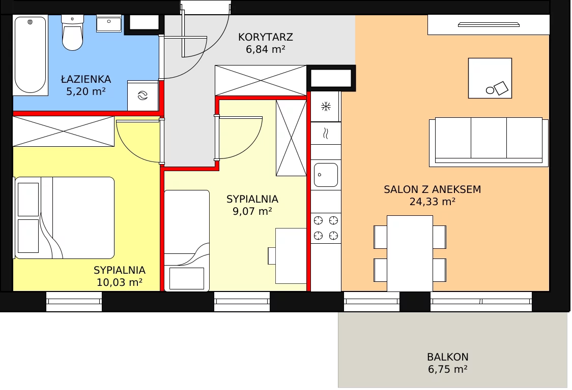 3 pokoje, mieszkanie 56,40 m², piętro 1, oferta nr C.1.01, Osiedle Moderno, Środa Wielkopolska, ul. Topolska