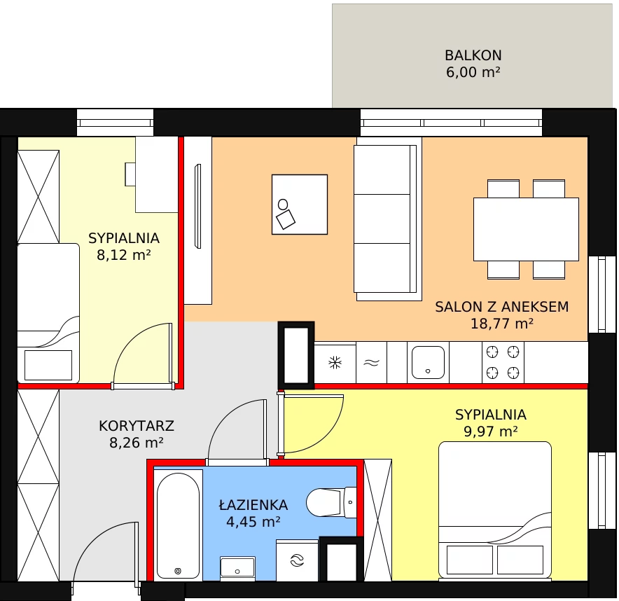 3 pokoje, mieszkanie 50,43 m², piętro 1, oferta nr C.1.03, Osiedle Moderno, Środa Wielkopolska, ul. Topolska