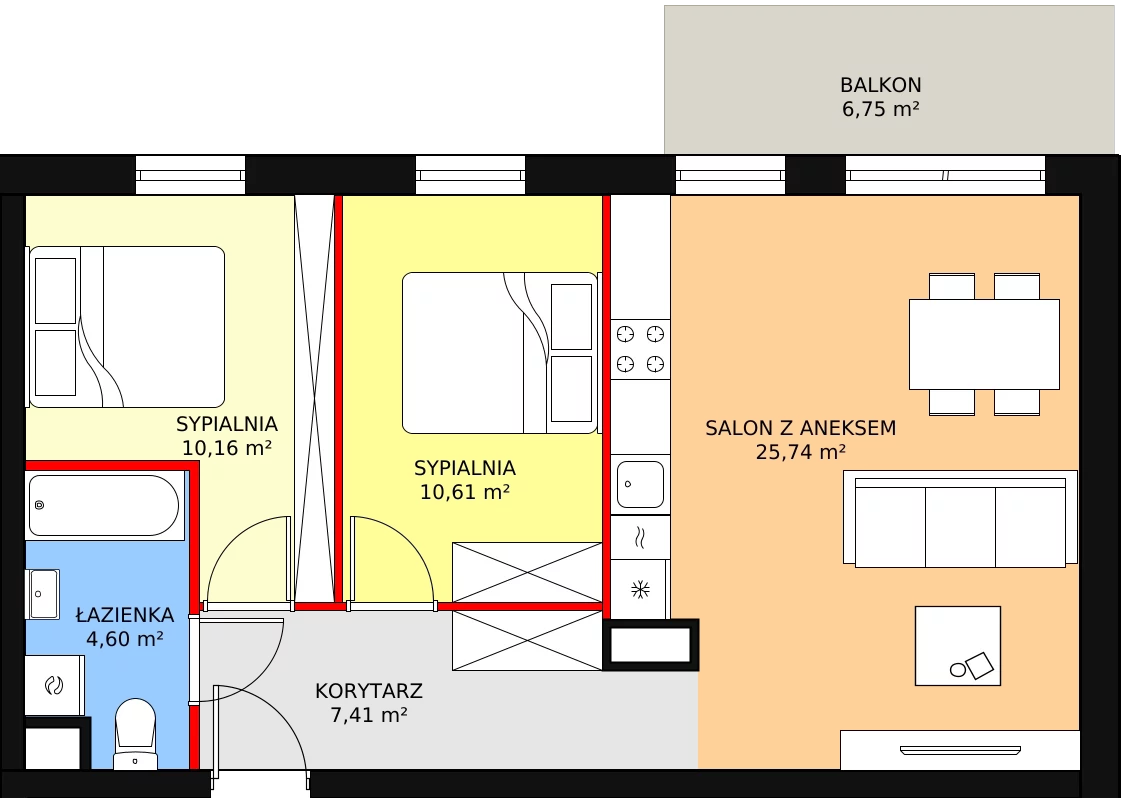 3 pokoje, mieszkanie 59,51 m², piętro 1, oferta nr C.1.04, Osiedle Moderno, Środa Wielkopolska, ul. Topolska