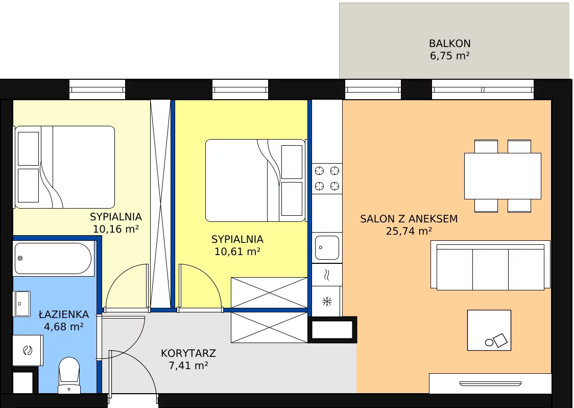 Zalety mieszkania 59.59 m², C.5.20