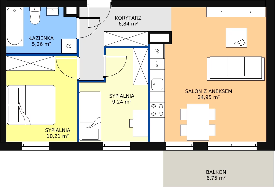 Zalety mieszkania 57.44 m², C.7.25