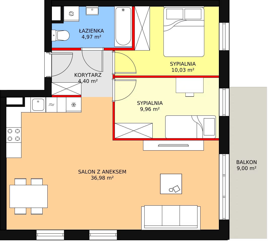 3 pokoje, mieszkanie 67,38 m², piętro 1, oferta nr D 1.03, Osiedle Moderno, Środa Wielkopolska, ul. Topolska